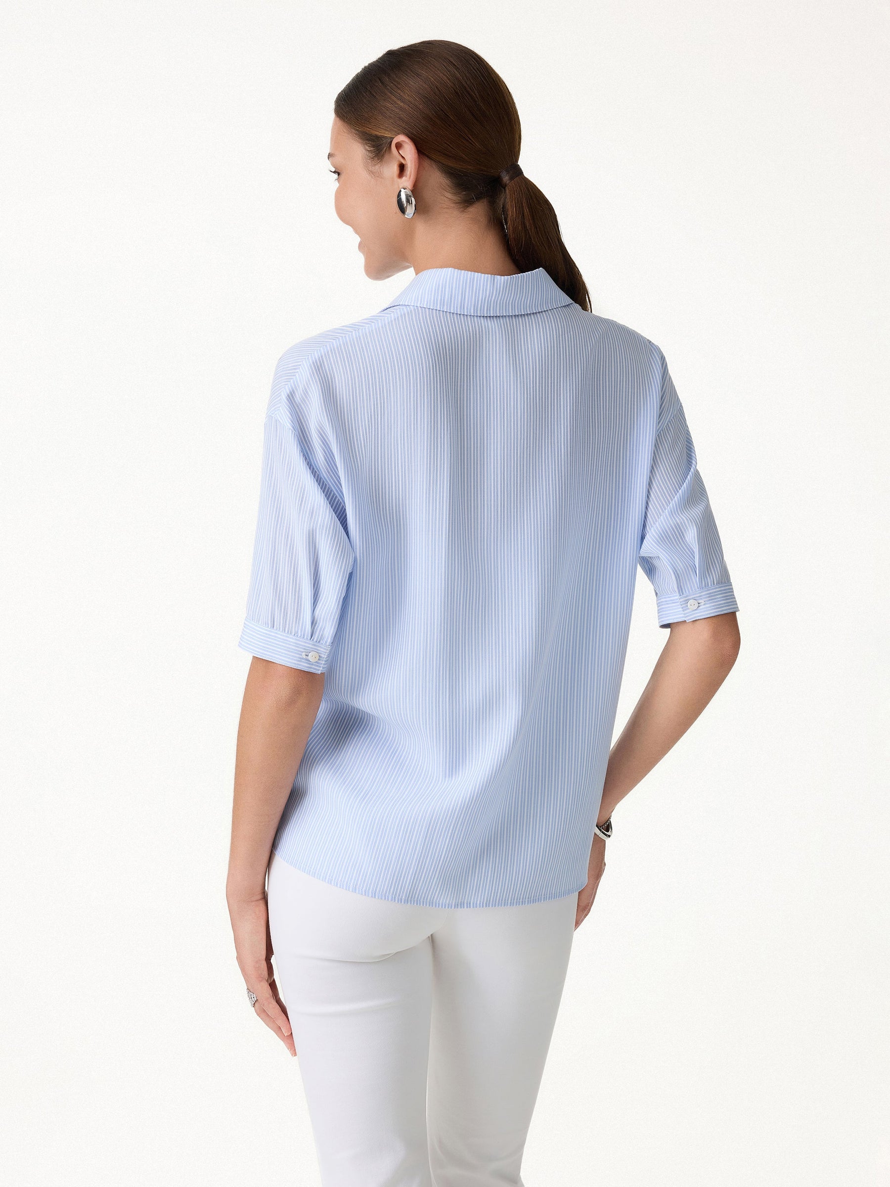 Collared Elbow Sleeve Poplin Shirt