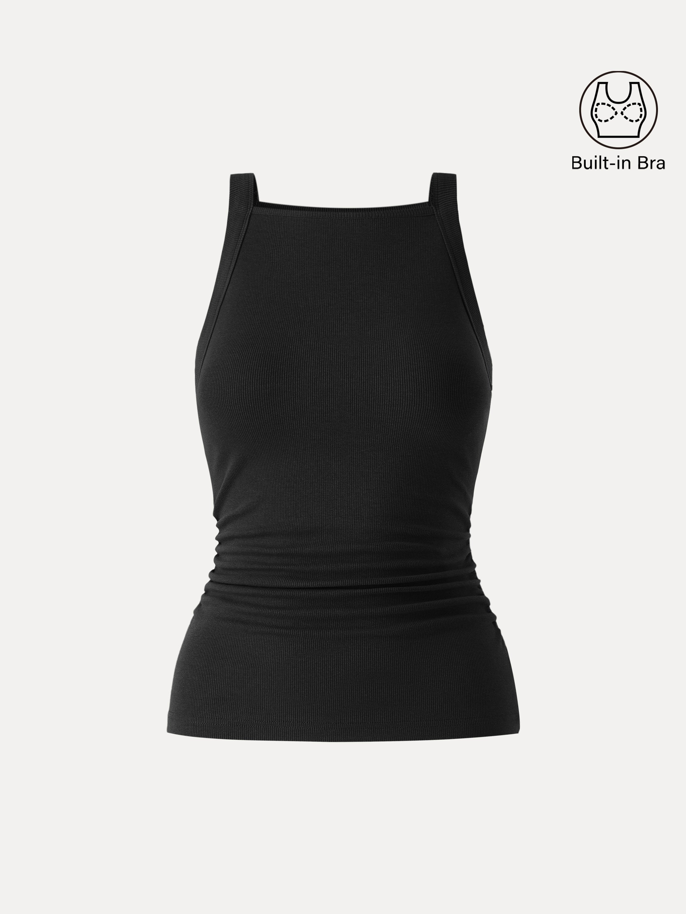 Plantive Chic Square Neck Ruched Rib Bra Tank