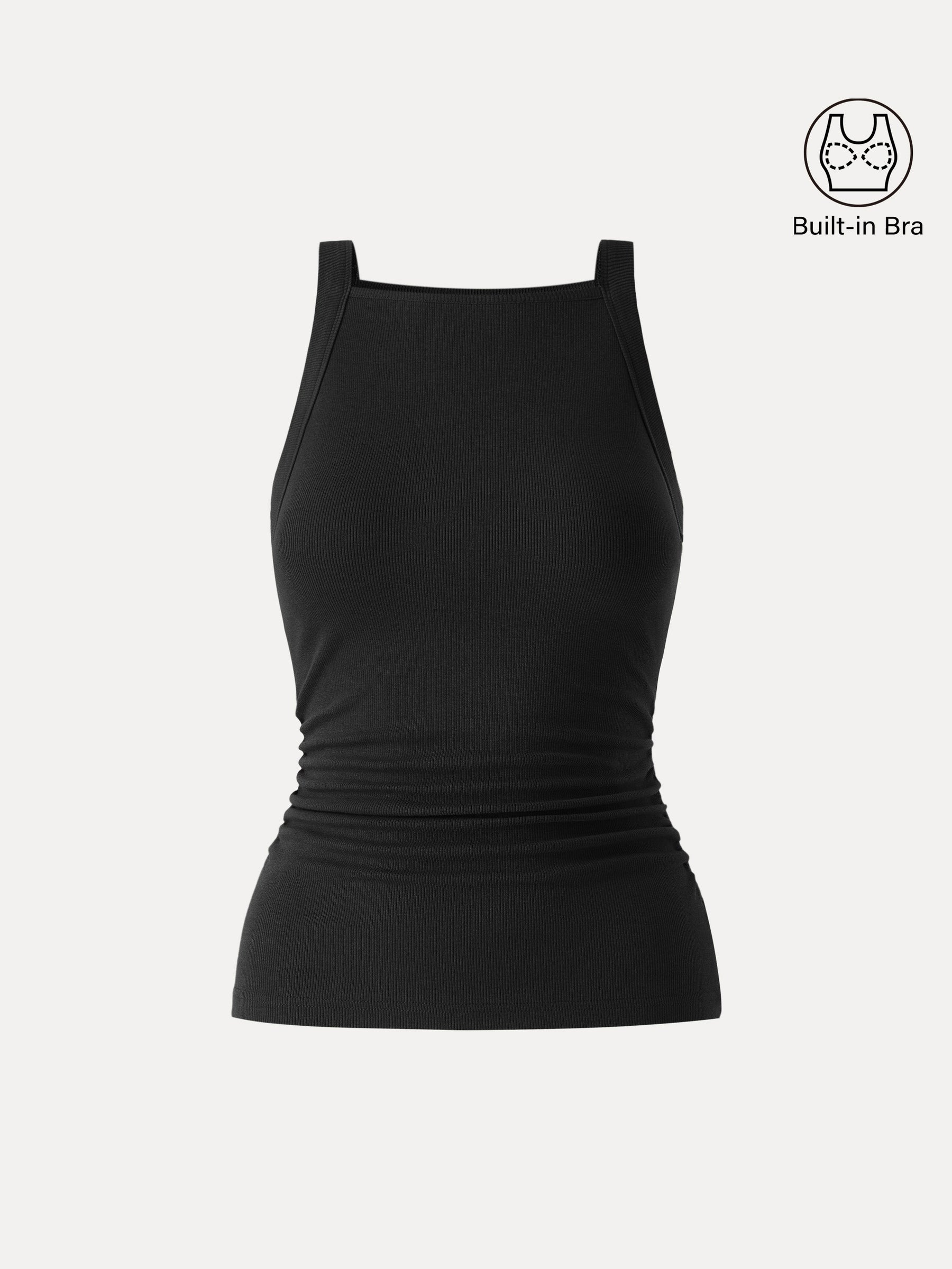 Square Neck Ruched Rib Bra Tank