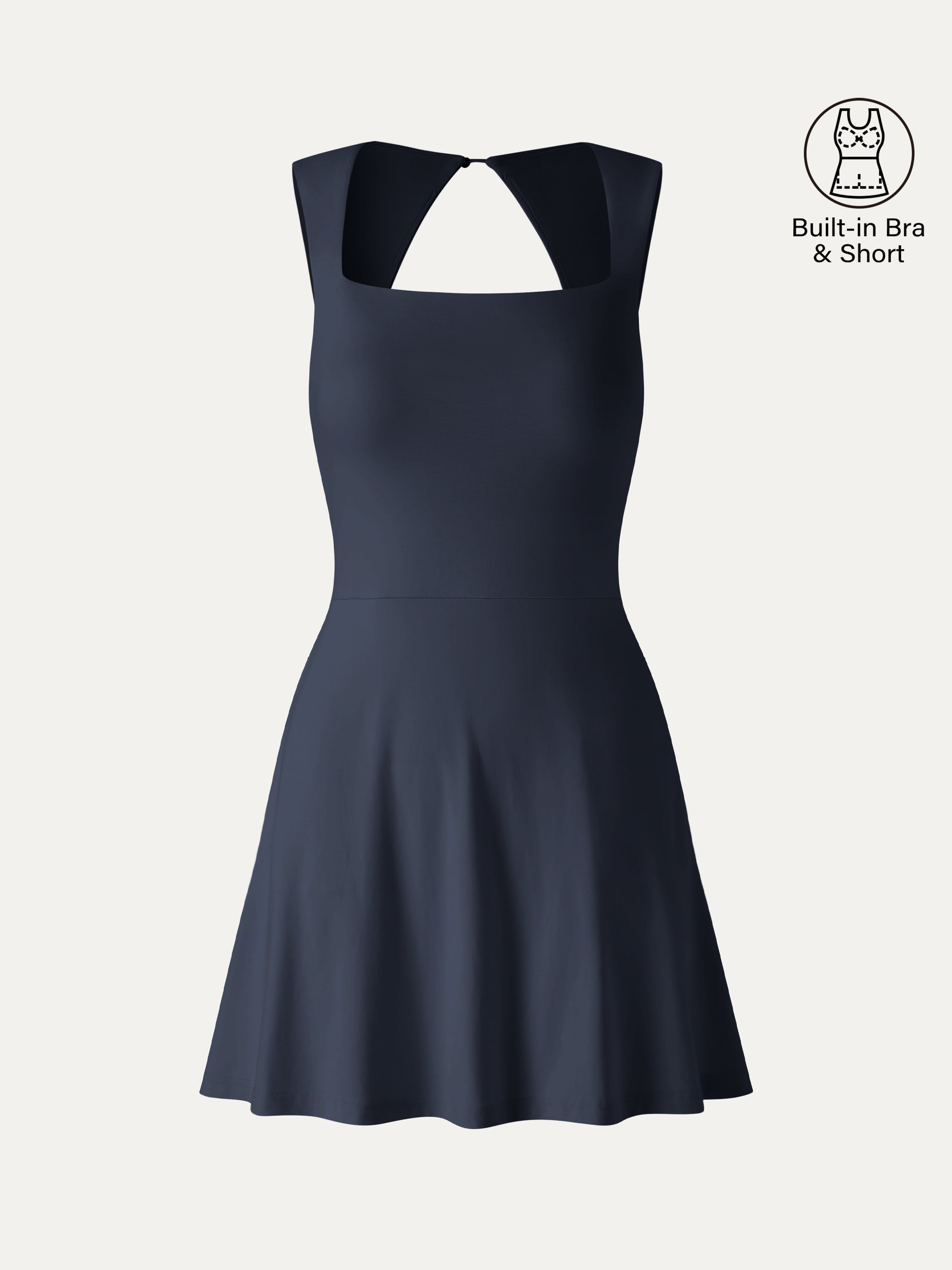 Quick-Dry Square Neck Back Cutout Court Bra Dress with Pockets