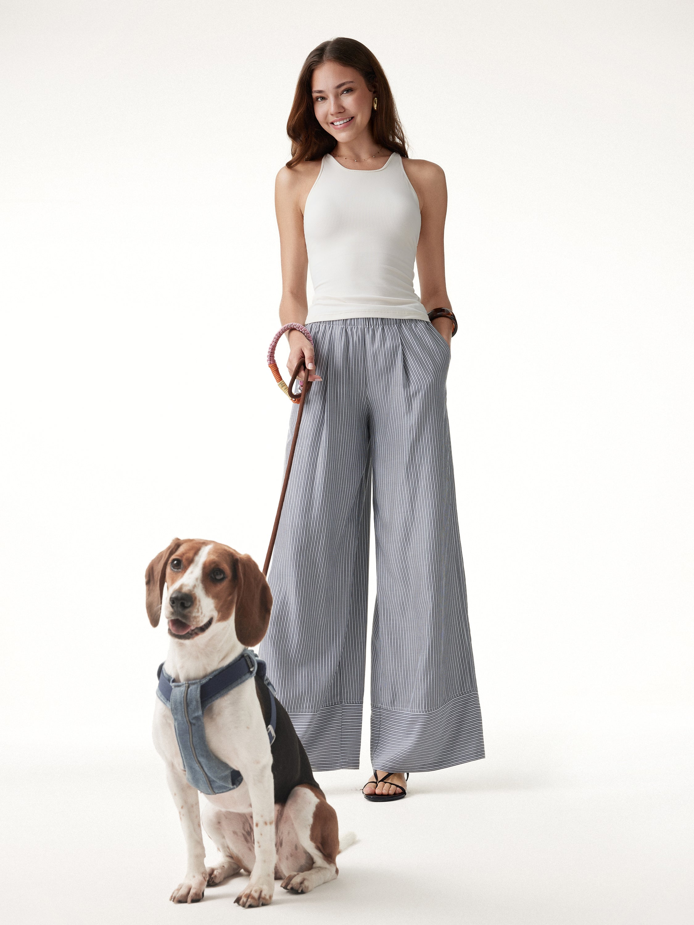 Summer Poplin High-Rise Wide Leg Pants with Pockets