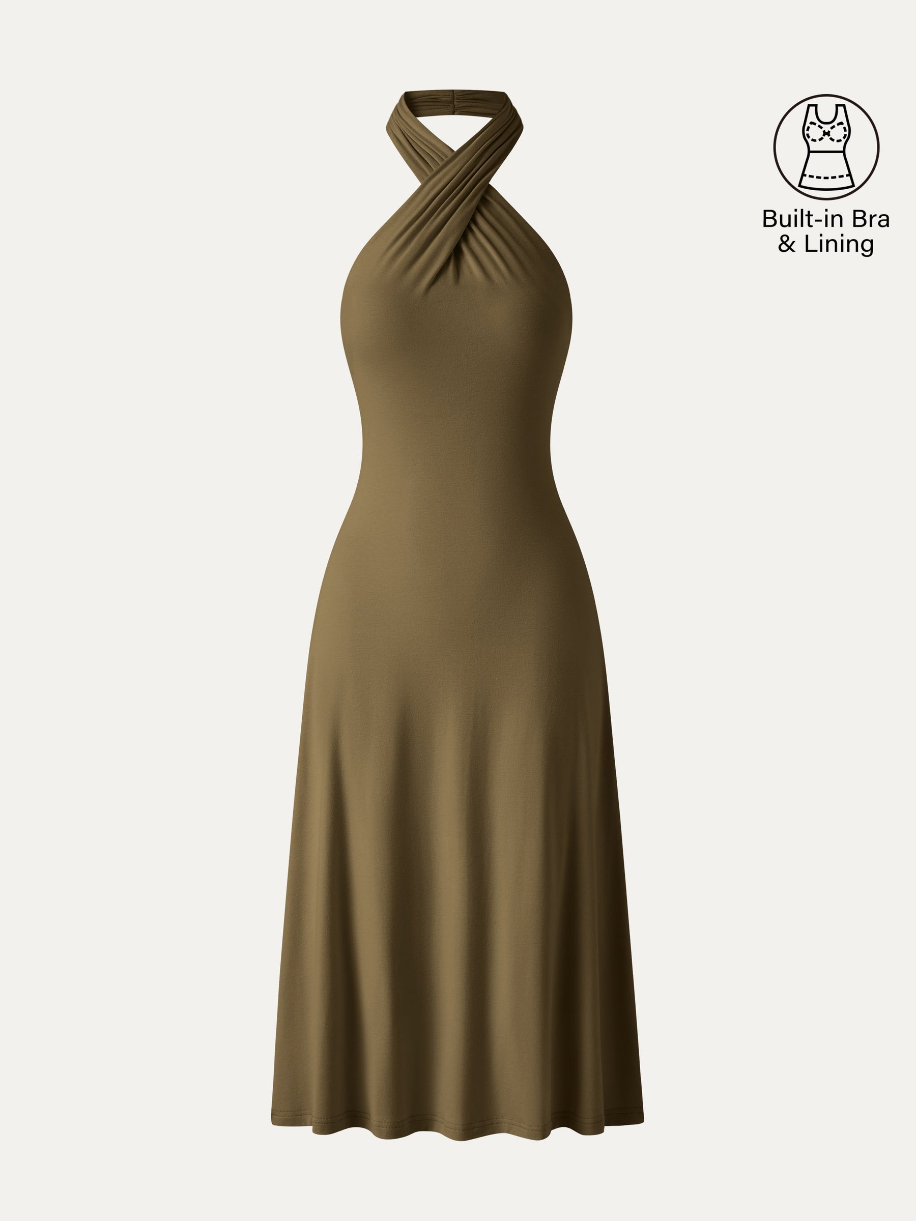 CoolTouch Criss-Cross Halter Open-Back Midi Bra Dress