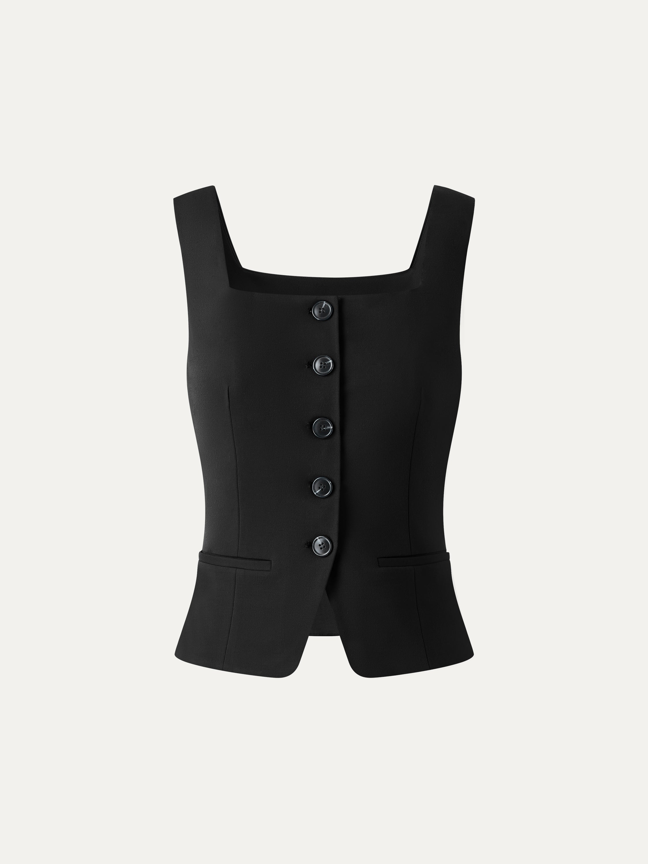 Stretch Ponte Square Neck Cropped Waistcoat with Pockets
