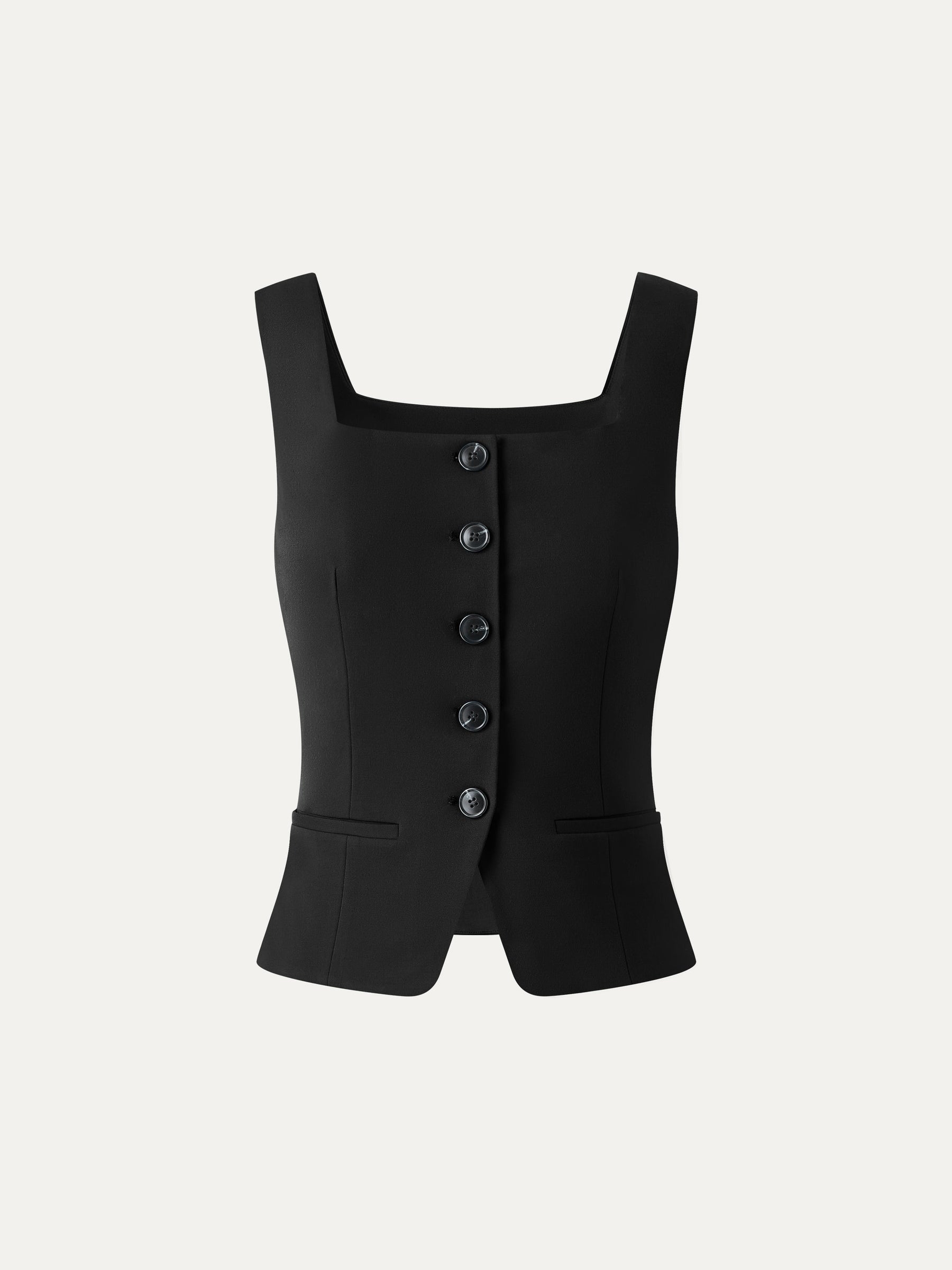 Stretch Ponte Square Neck Cropped Waistcoat with Pockets