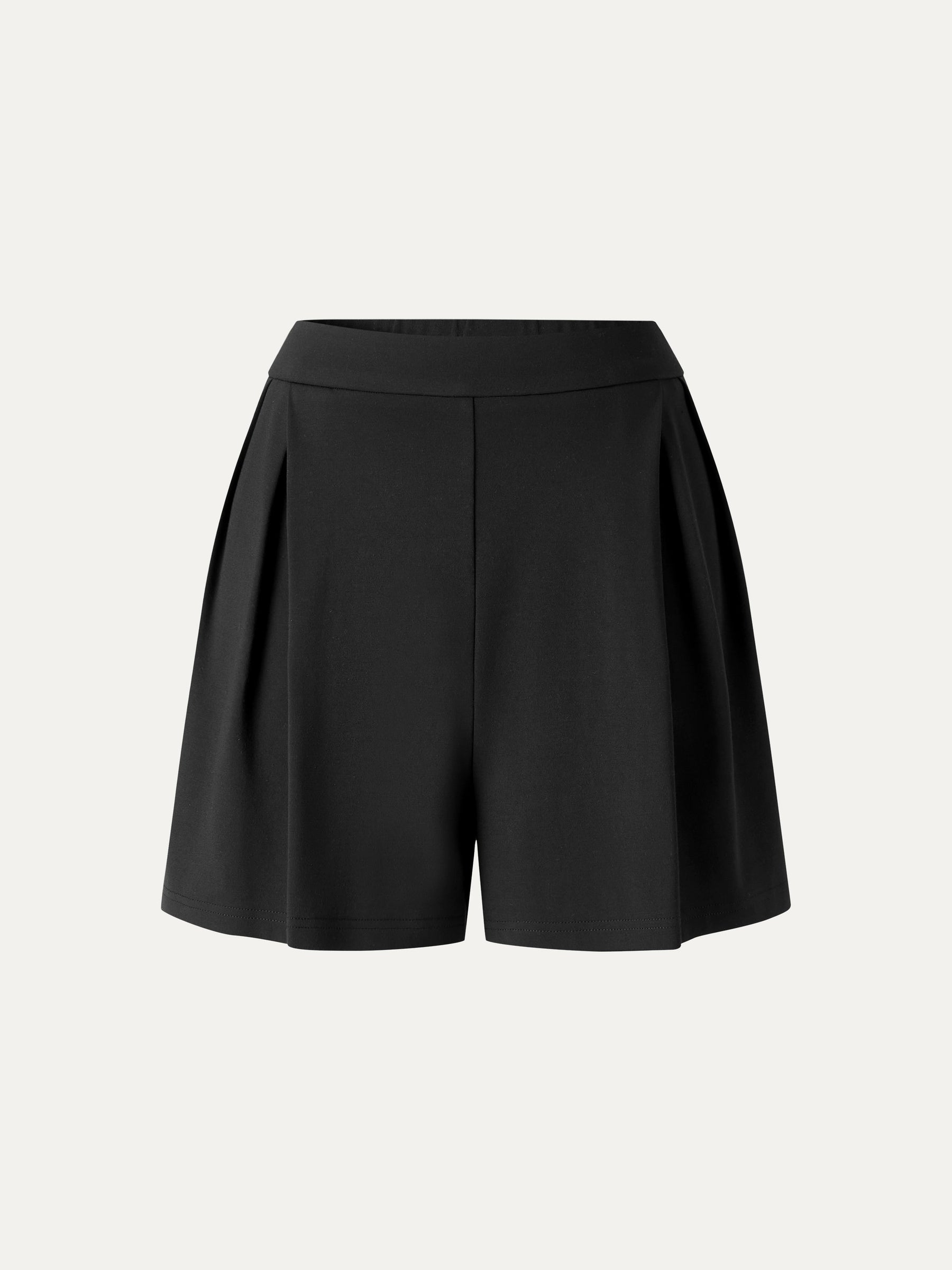 Stretch Ponte Pleated Wide Leg Shorts