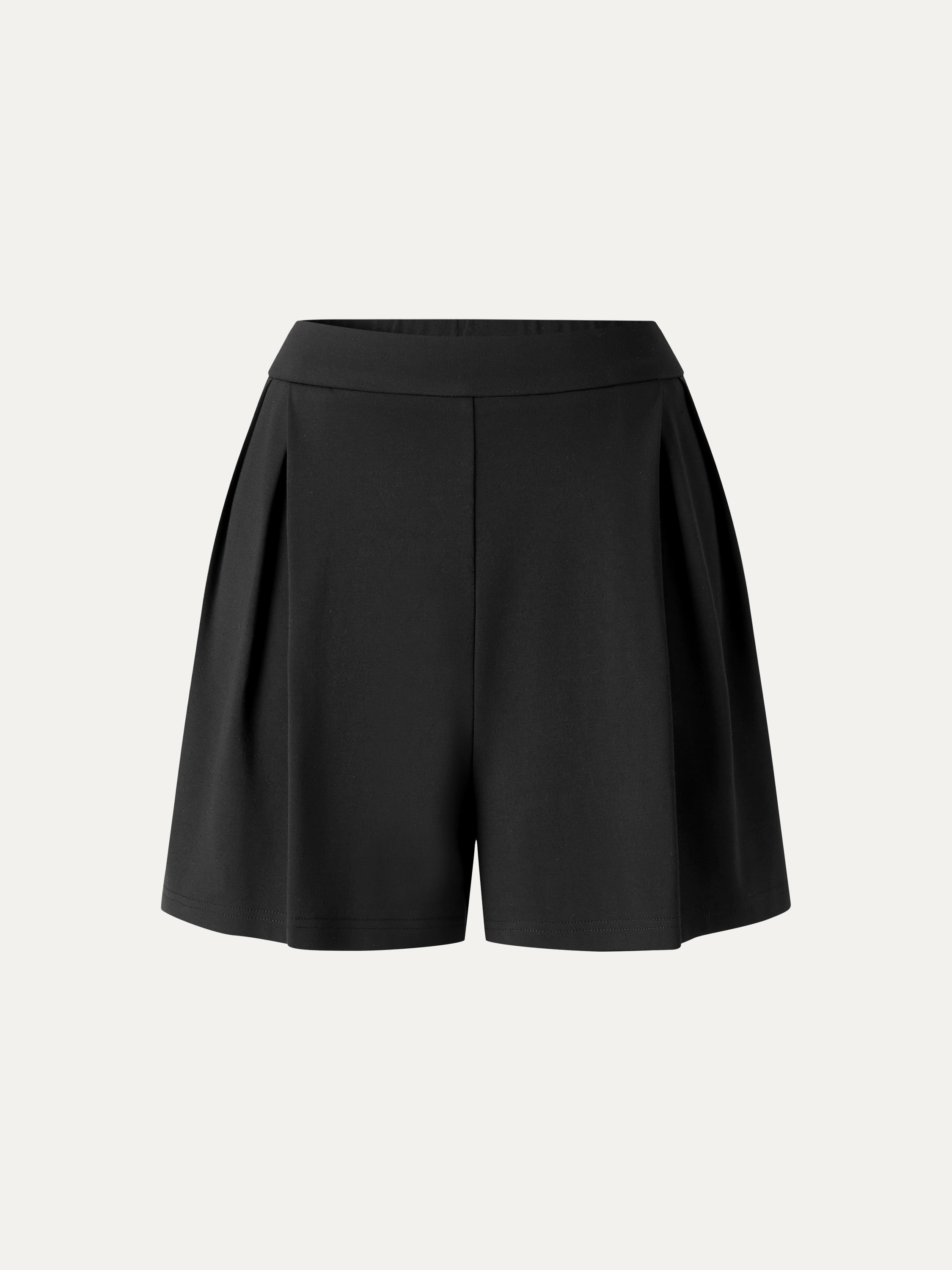 Stretch Ponte Pleated Wide Leg Shorts