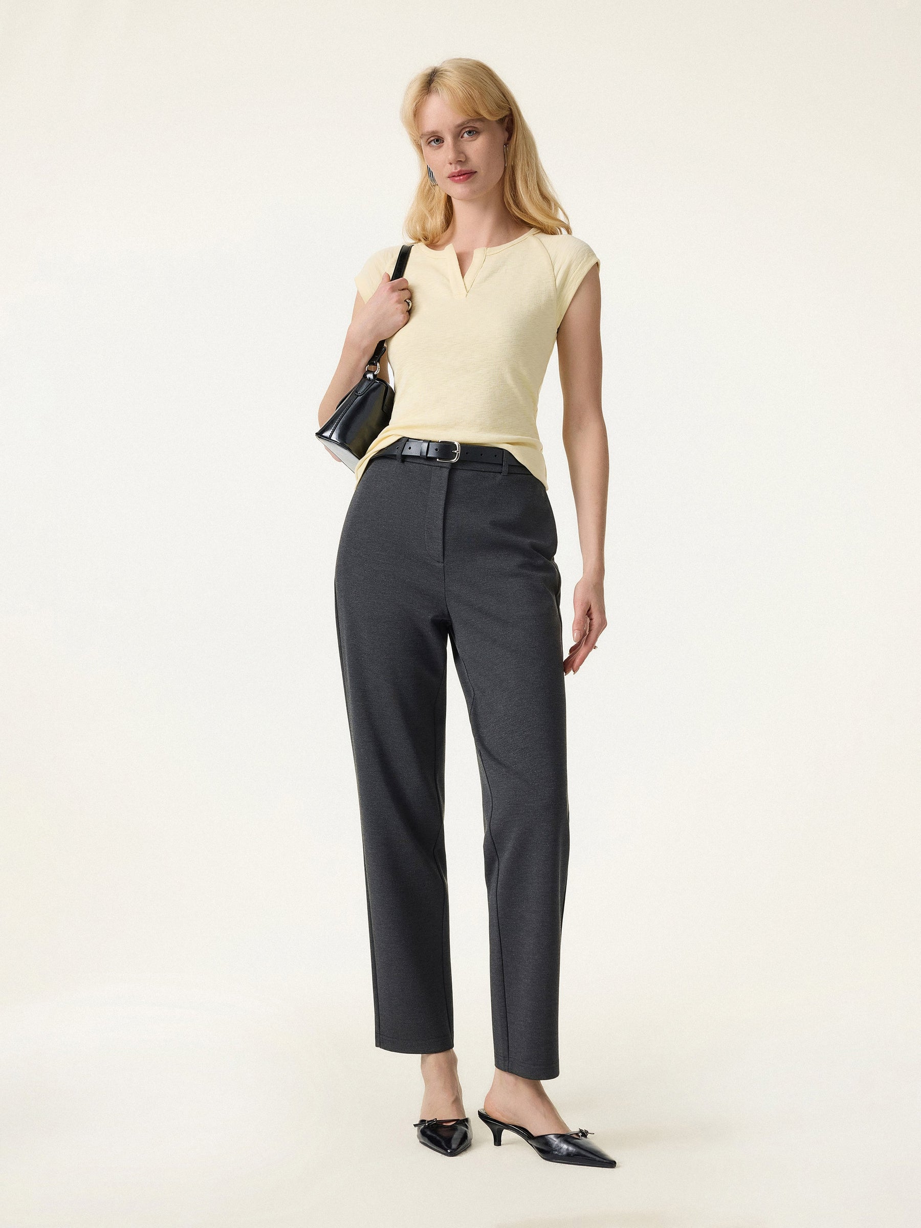 4-Way Stretch High Rise Tapered Leg Pant with Pockets
