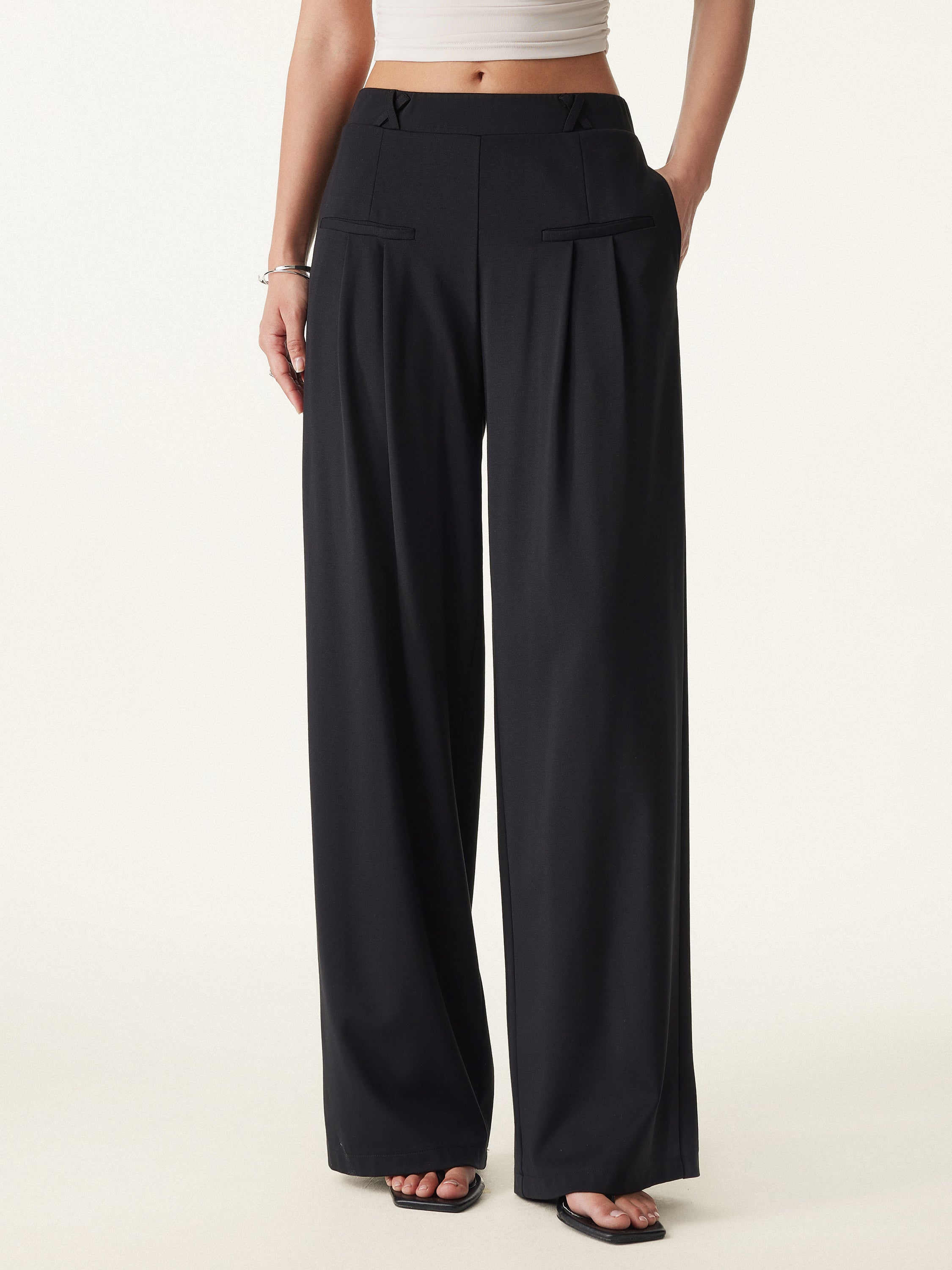Mid Rise Wide Leg Trouser with Pockets Drapey Bamboo Ponte