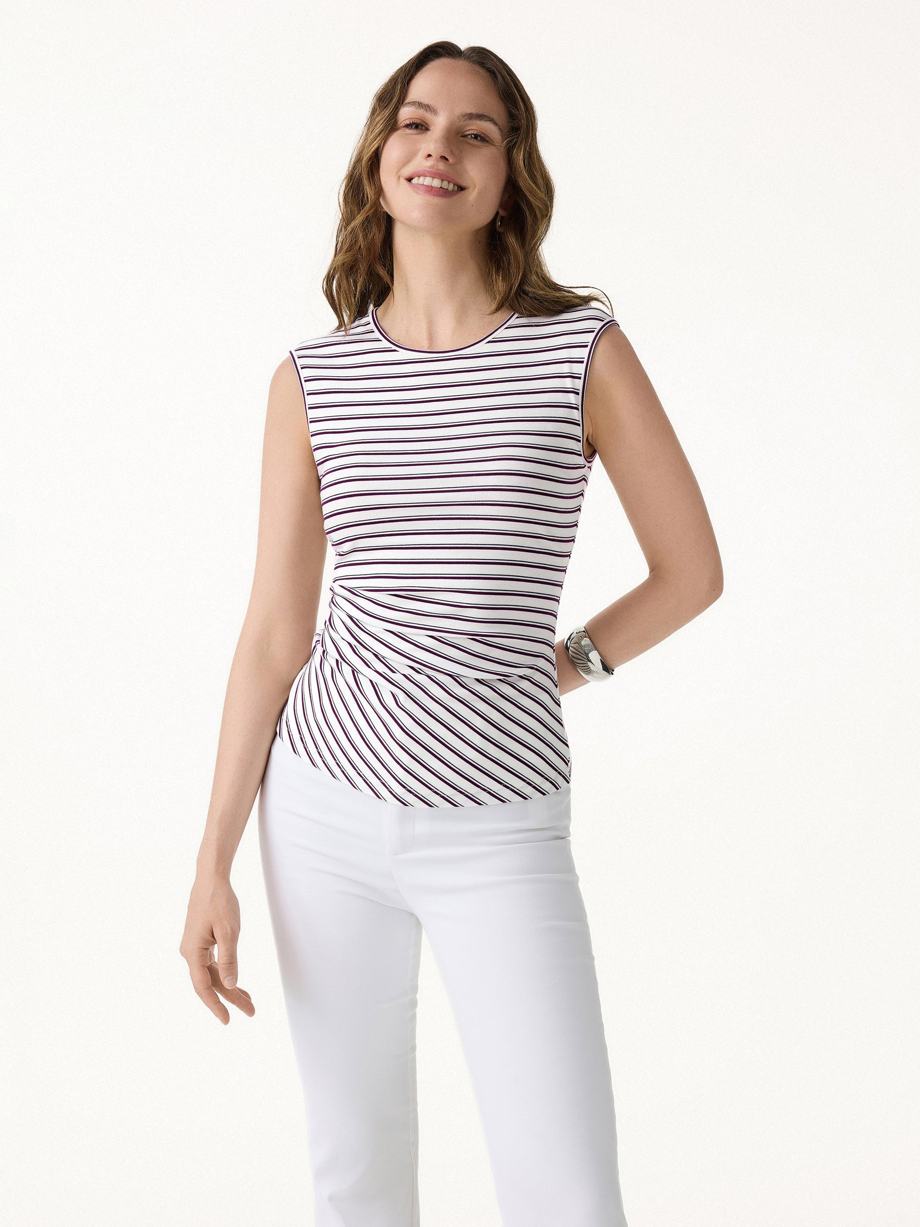 Lyocell Striped Tucked Sleeveless Bra Top