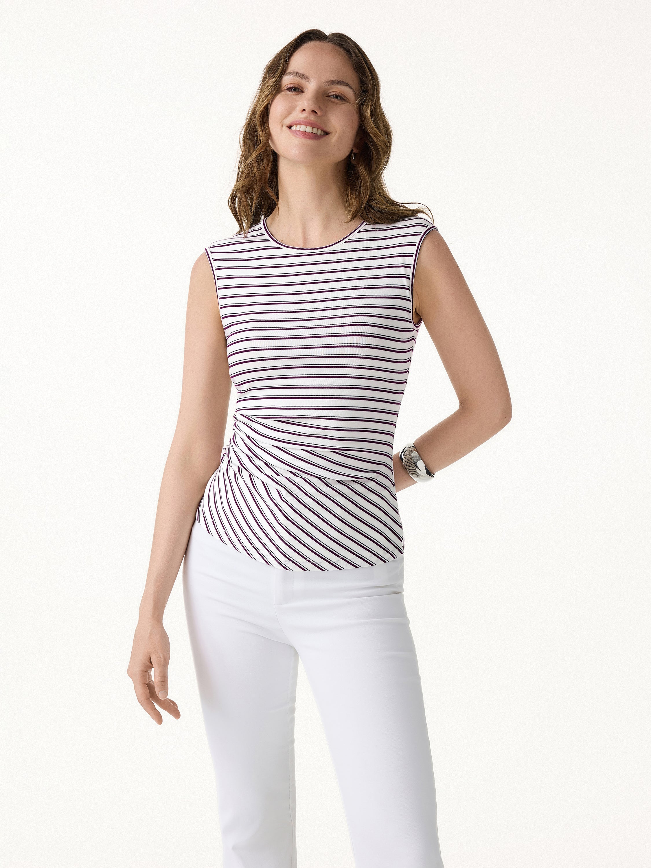 Lyocell Striped Tucked Sleeveless Bra Top