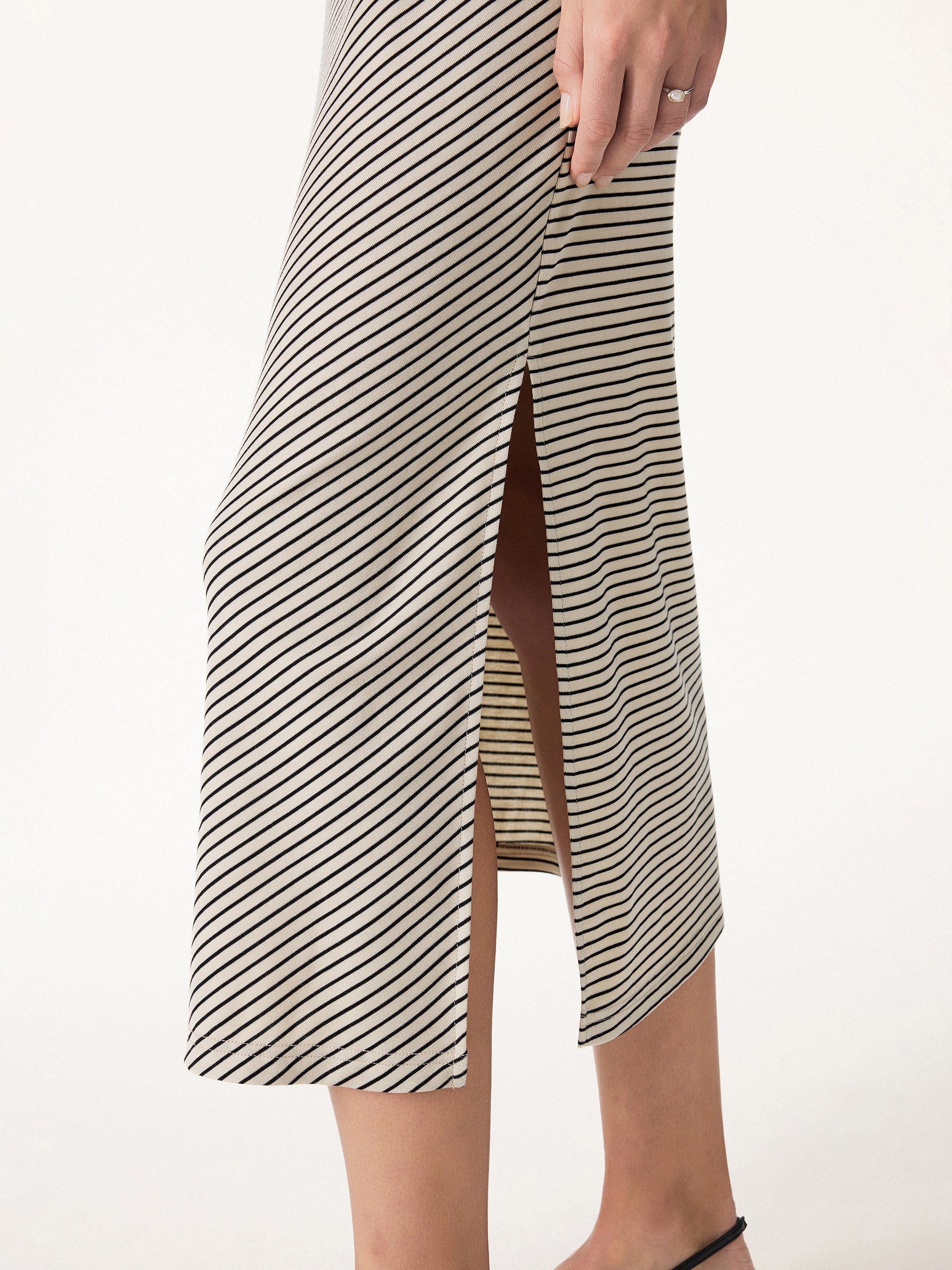 Striped Relaxed Midi Dress with Self-Tie