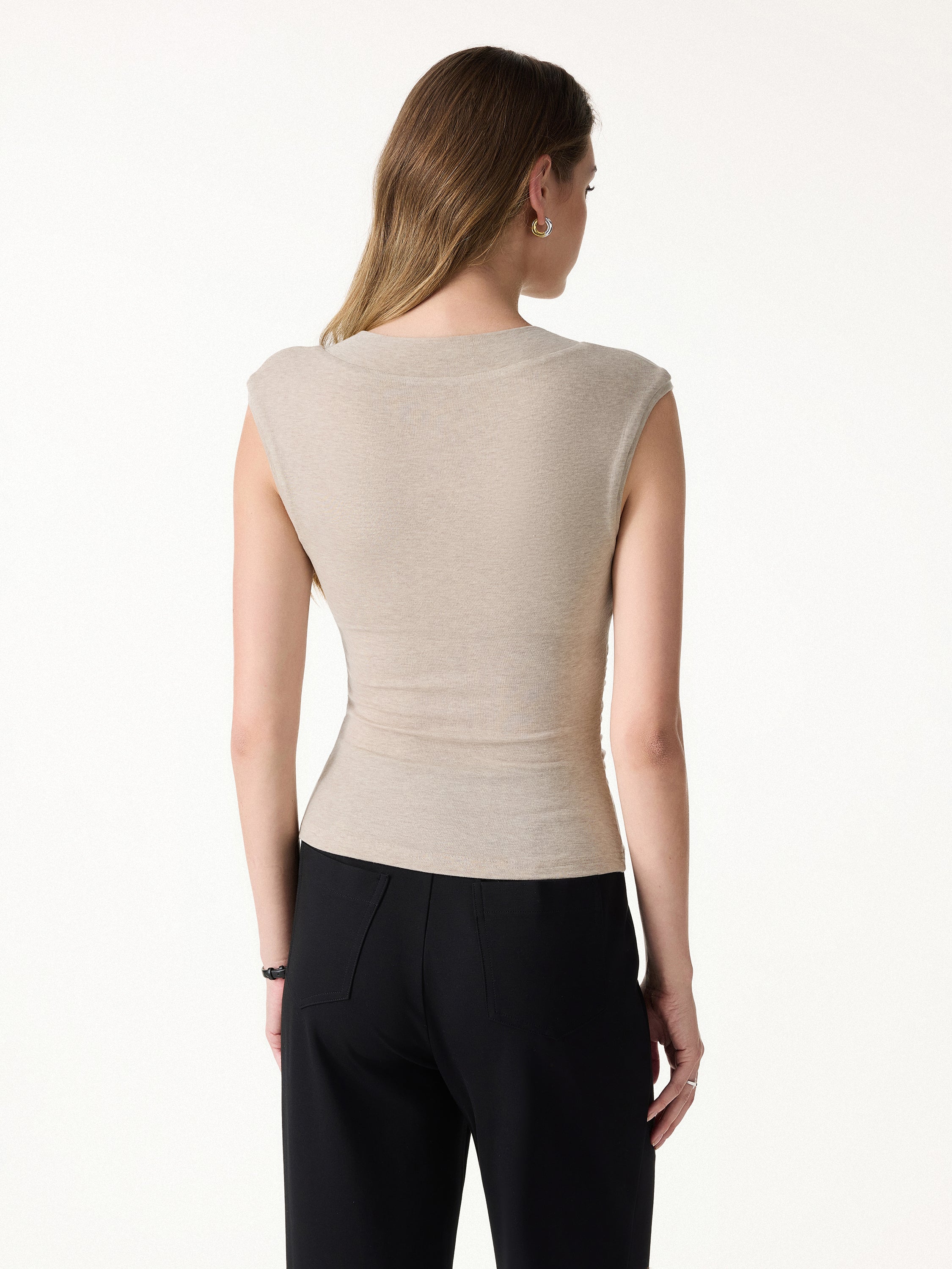 Sweat-Wicking V-Neck Wide Shoulder Ruched Bra Top