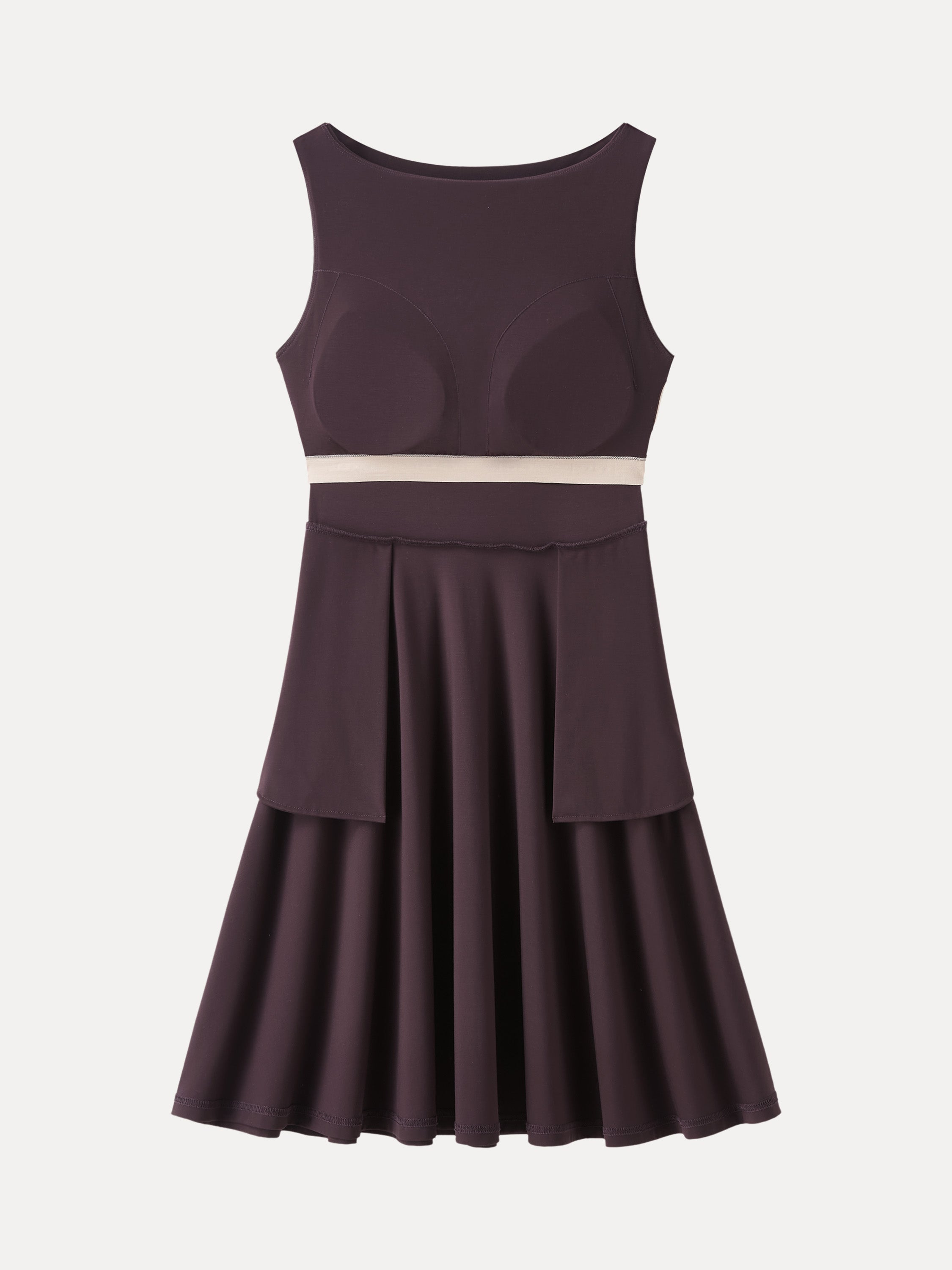 Stretchy Boatneck Fit-and-Flare Mini Bra Dress with Pockets