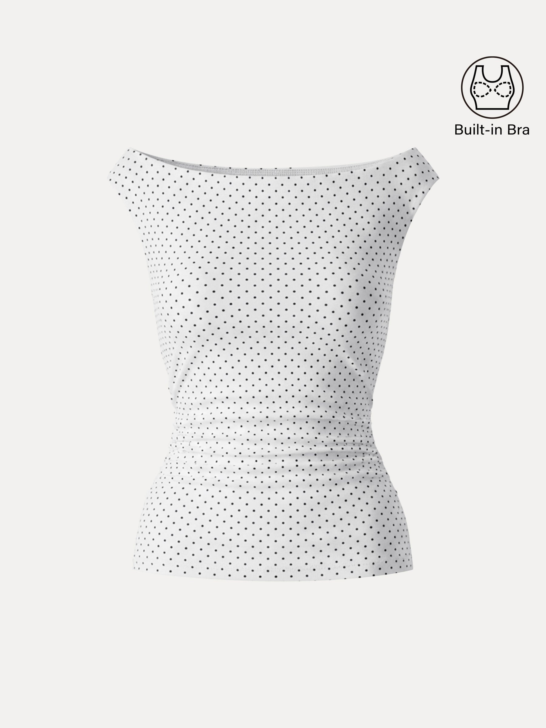 Stretch Cotton Polka Dot Boatneck Ruched Bra Top Limited Edition
