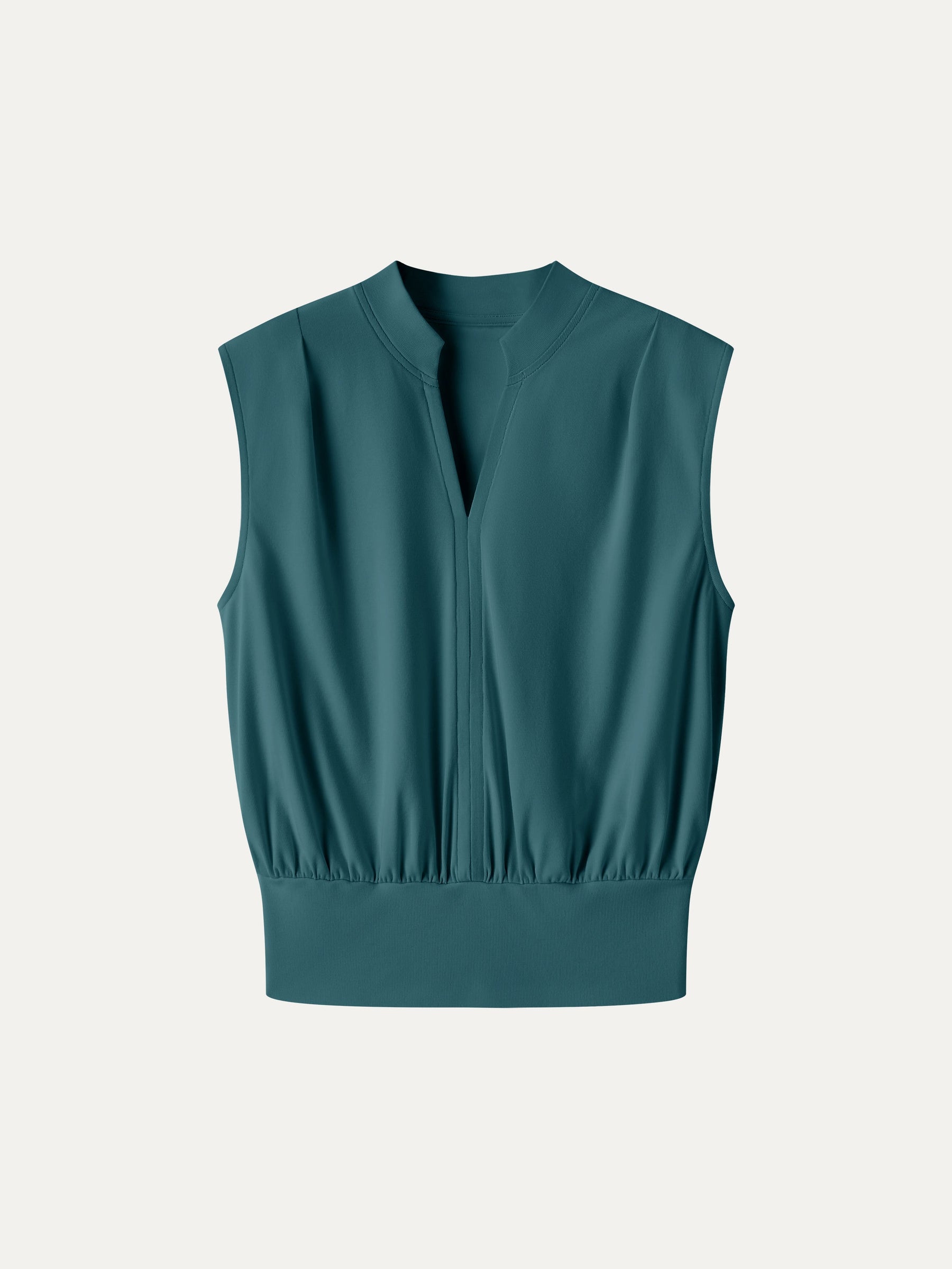 Cotton-Viscose V-neck Stand Collar Sleeveless Top