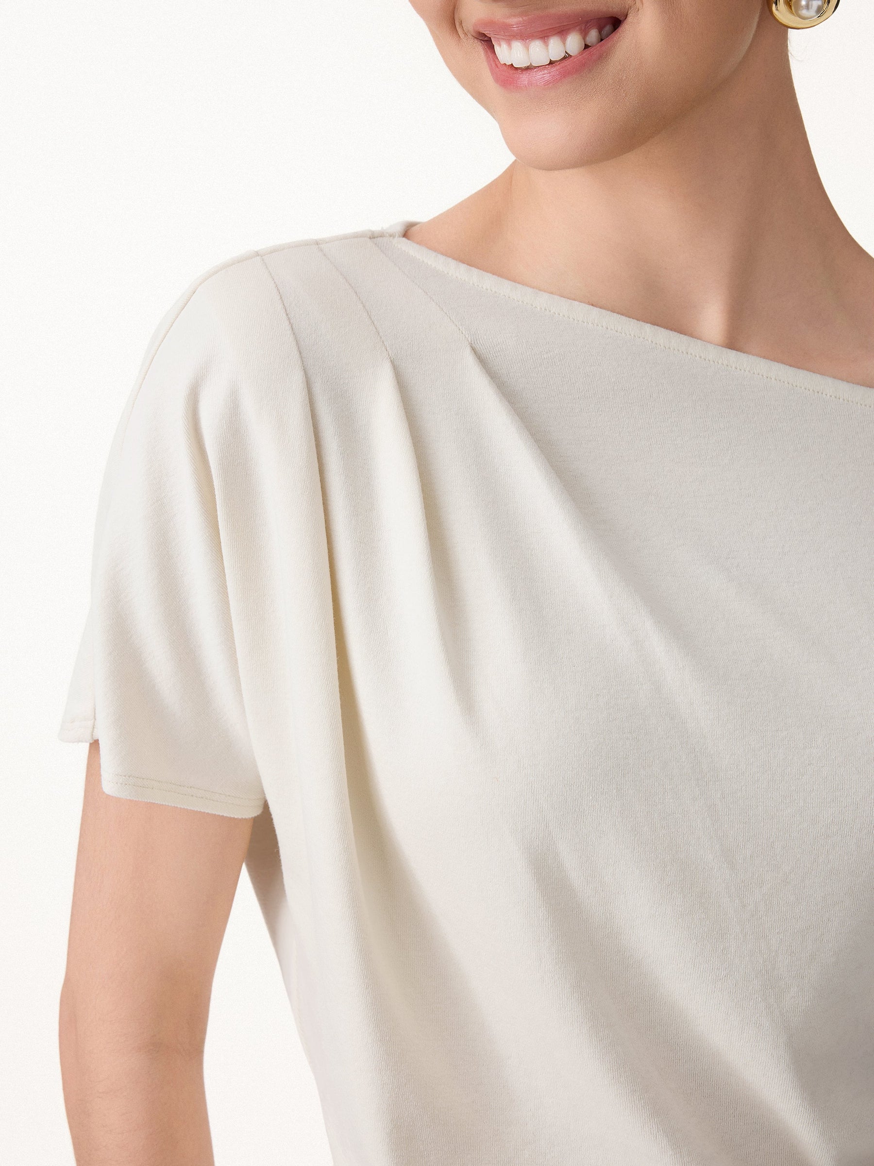 Cotton-Lyocell Effortless Asymmetrical Tucked Tee