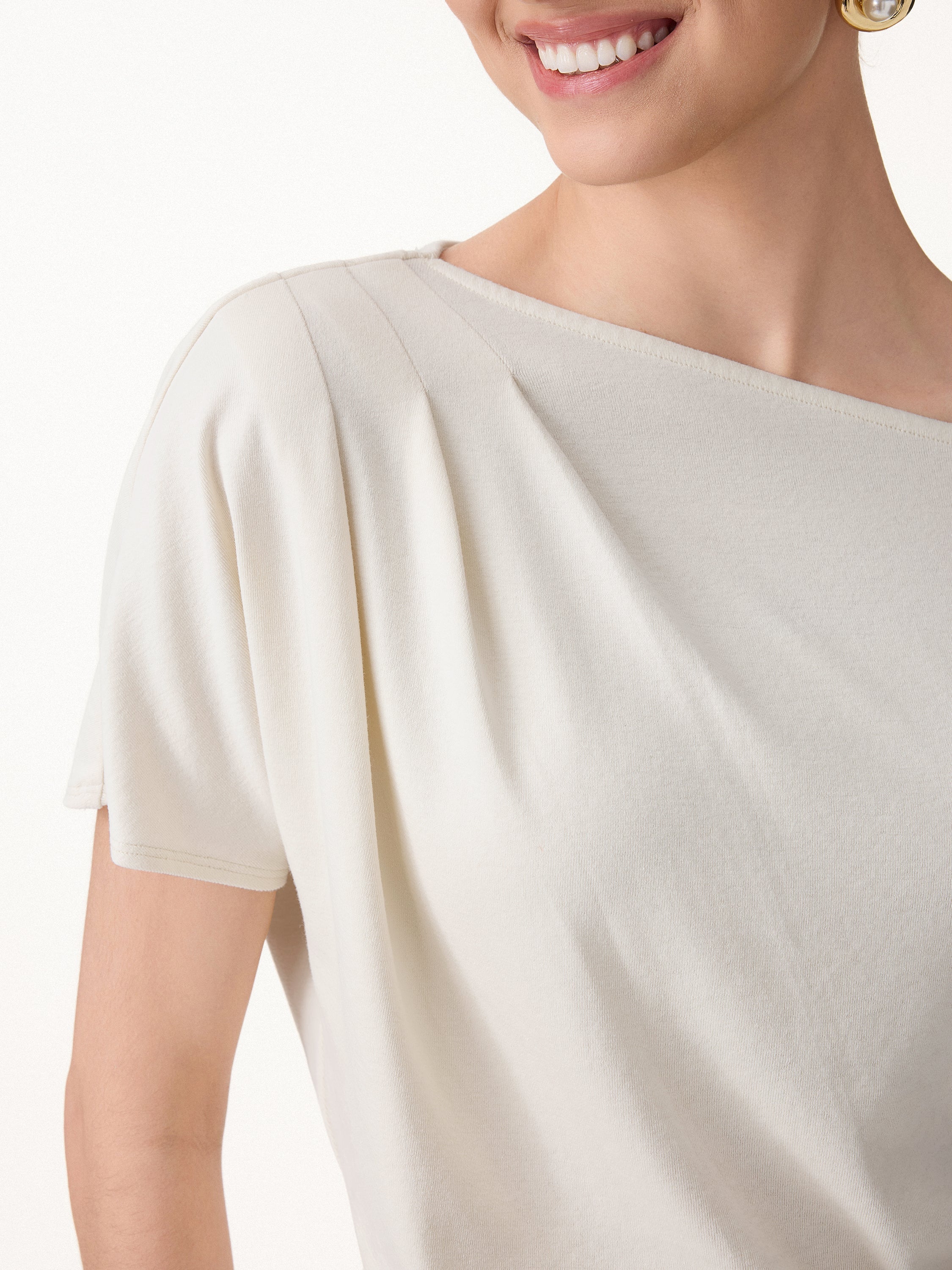 Cotton-Lyocell Effortless Asymmetrical Tucked Tee