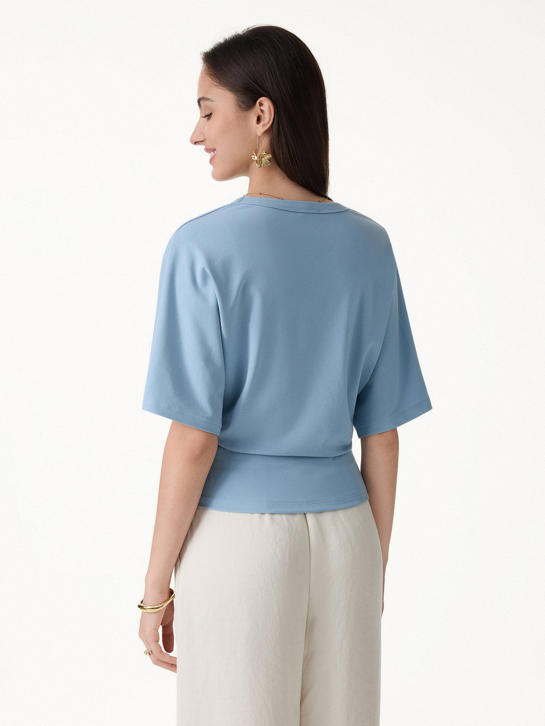 Viscose Cotton V-Neck Waist-Defining Summer Tee