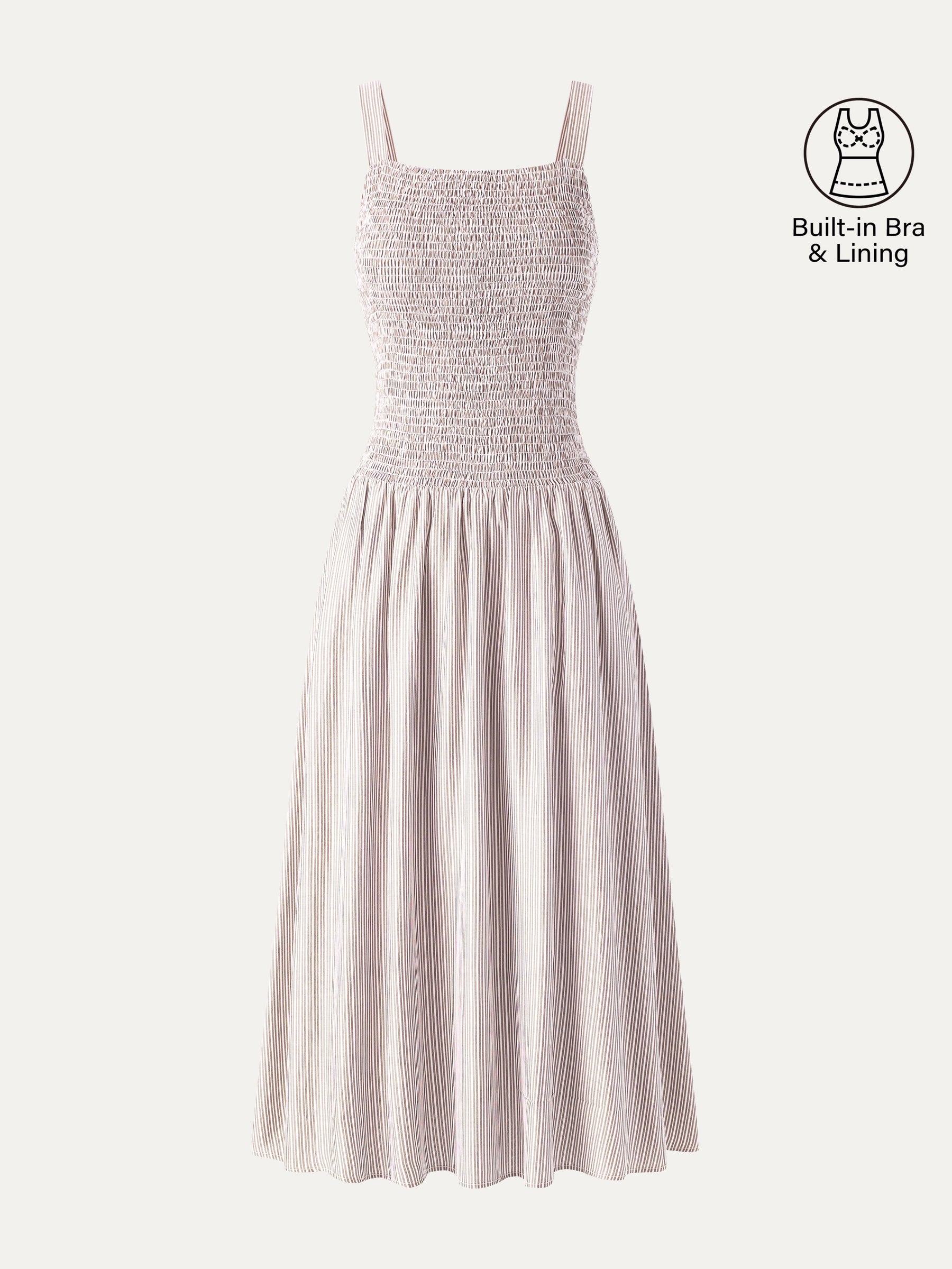 Striped Poplin Square Neck Smocked Midi Bra Dress