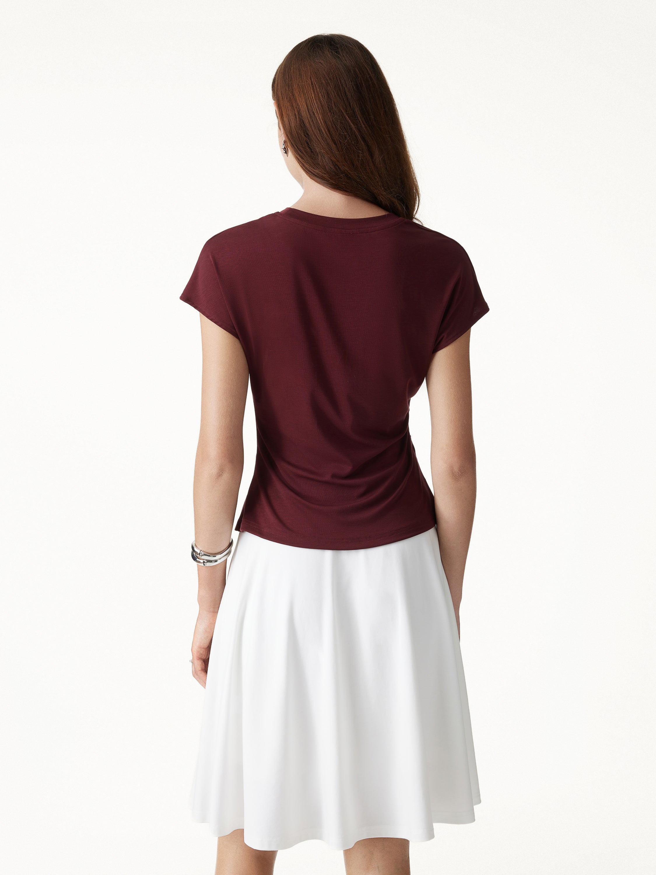 Relaxed Round Neck Tucked Cap Sleeve Tee