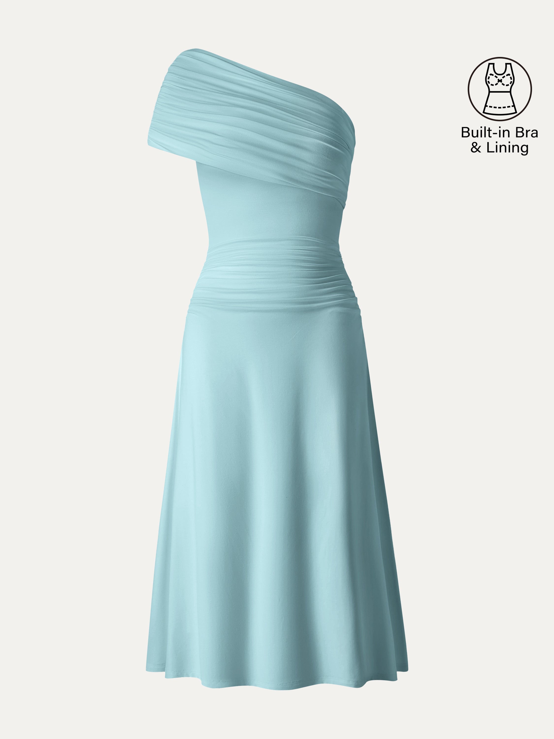 Not-See-Thru One Shoulder Gathered Midi Bra Dress
