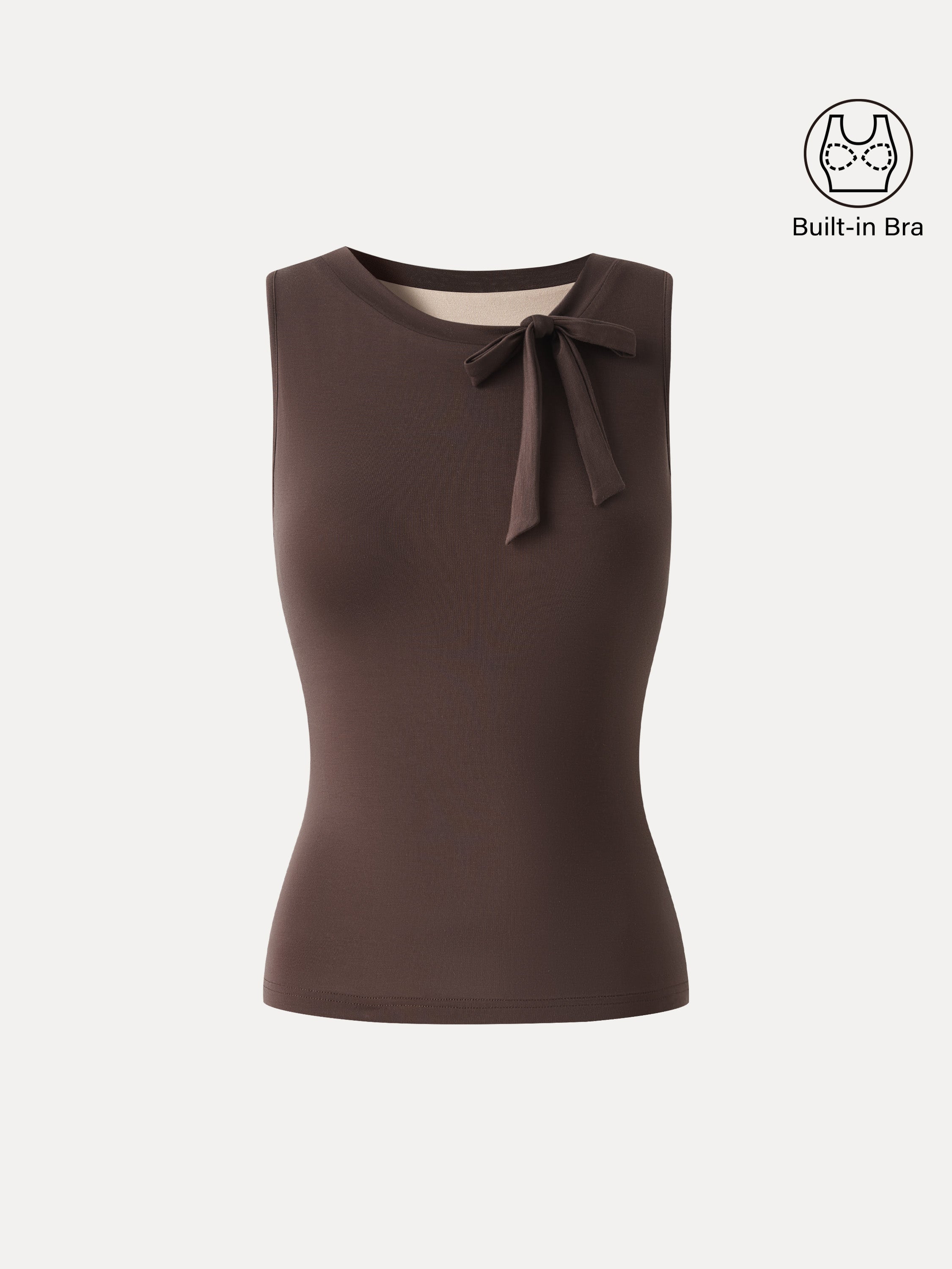 Milky Smooth Round Neck Sleeveless Top with Bow