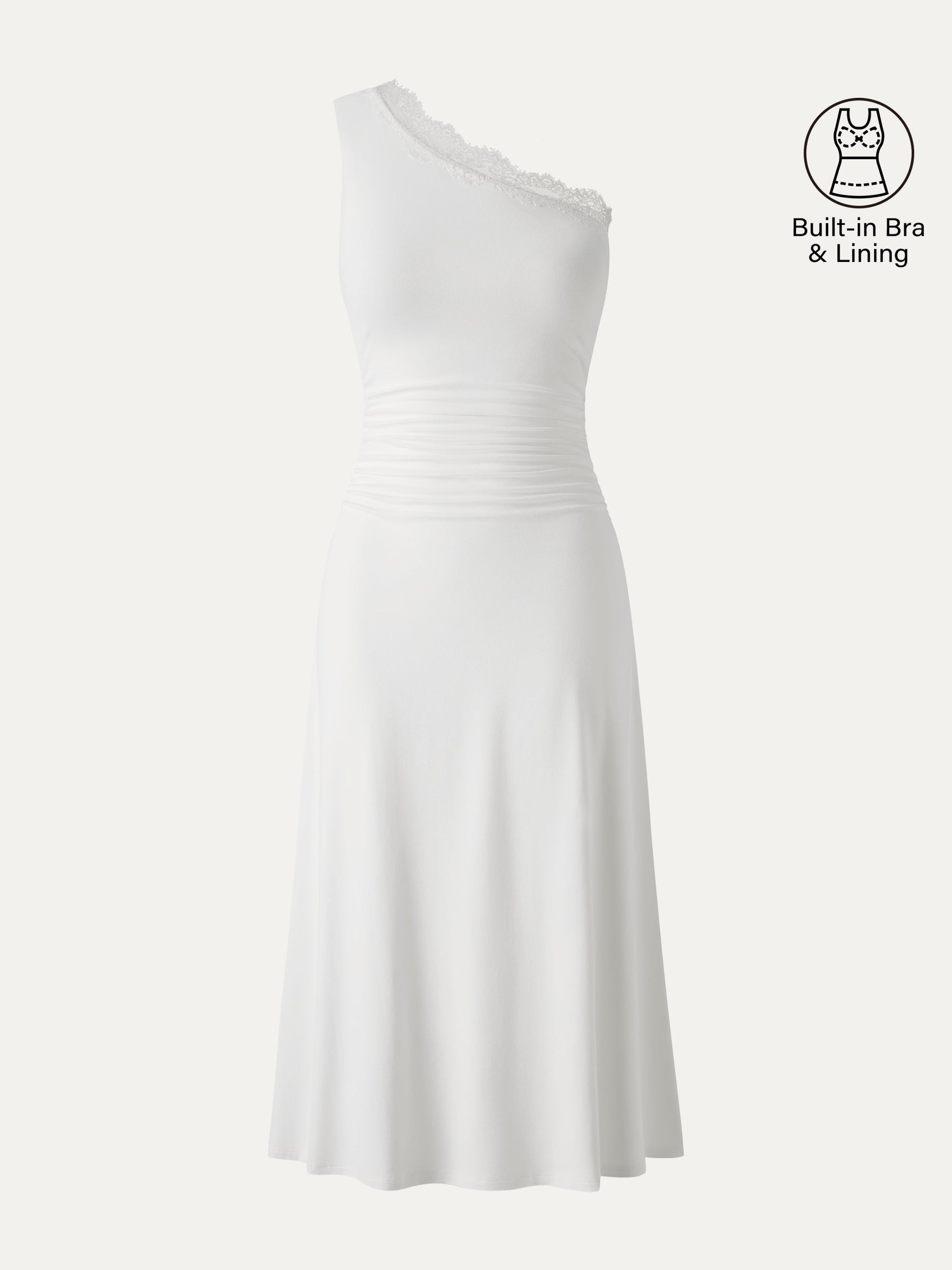 Lace Trim One Shoulder Ruched Bra Dress