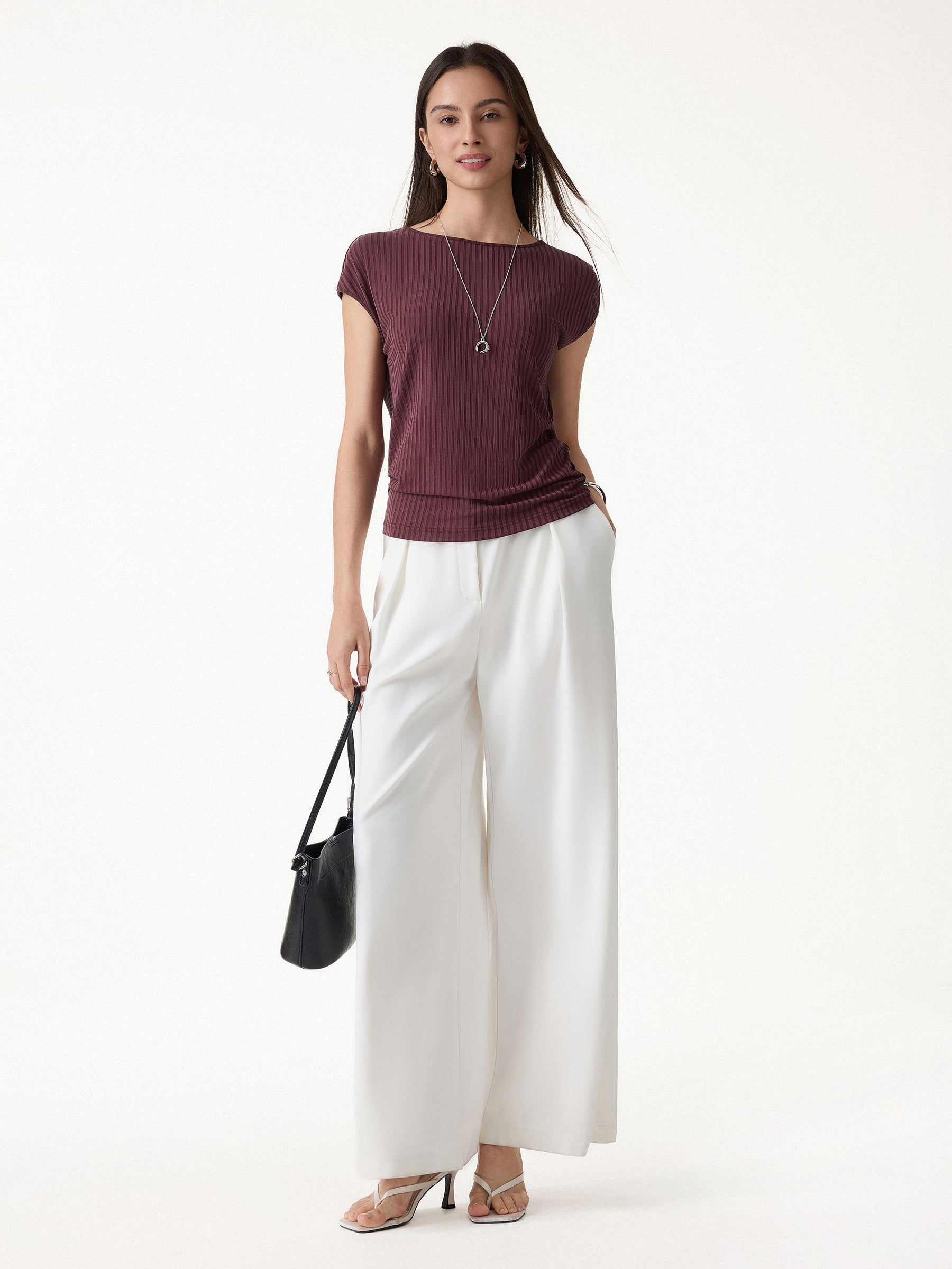 Wrinkle-Free Ultra-soft Boatneck Cap Sleeve Ribbed Top