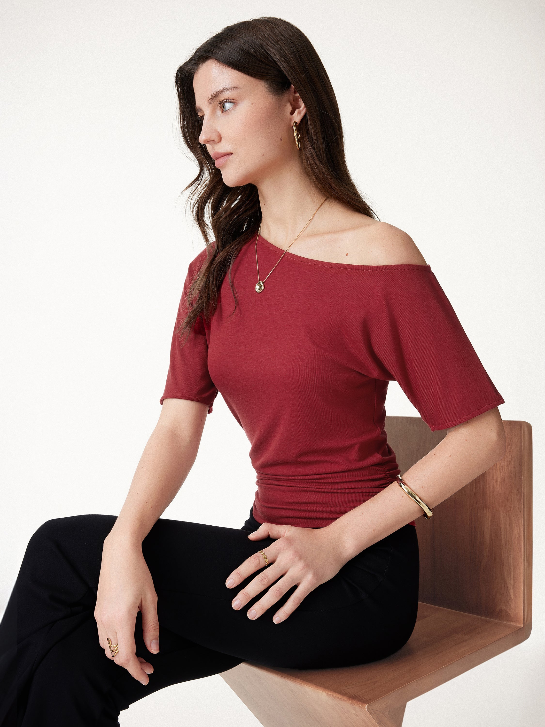 CoolTouch Relaxed Short Sleeve Ruched Top