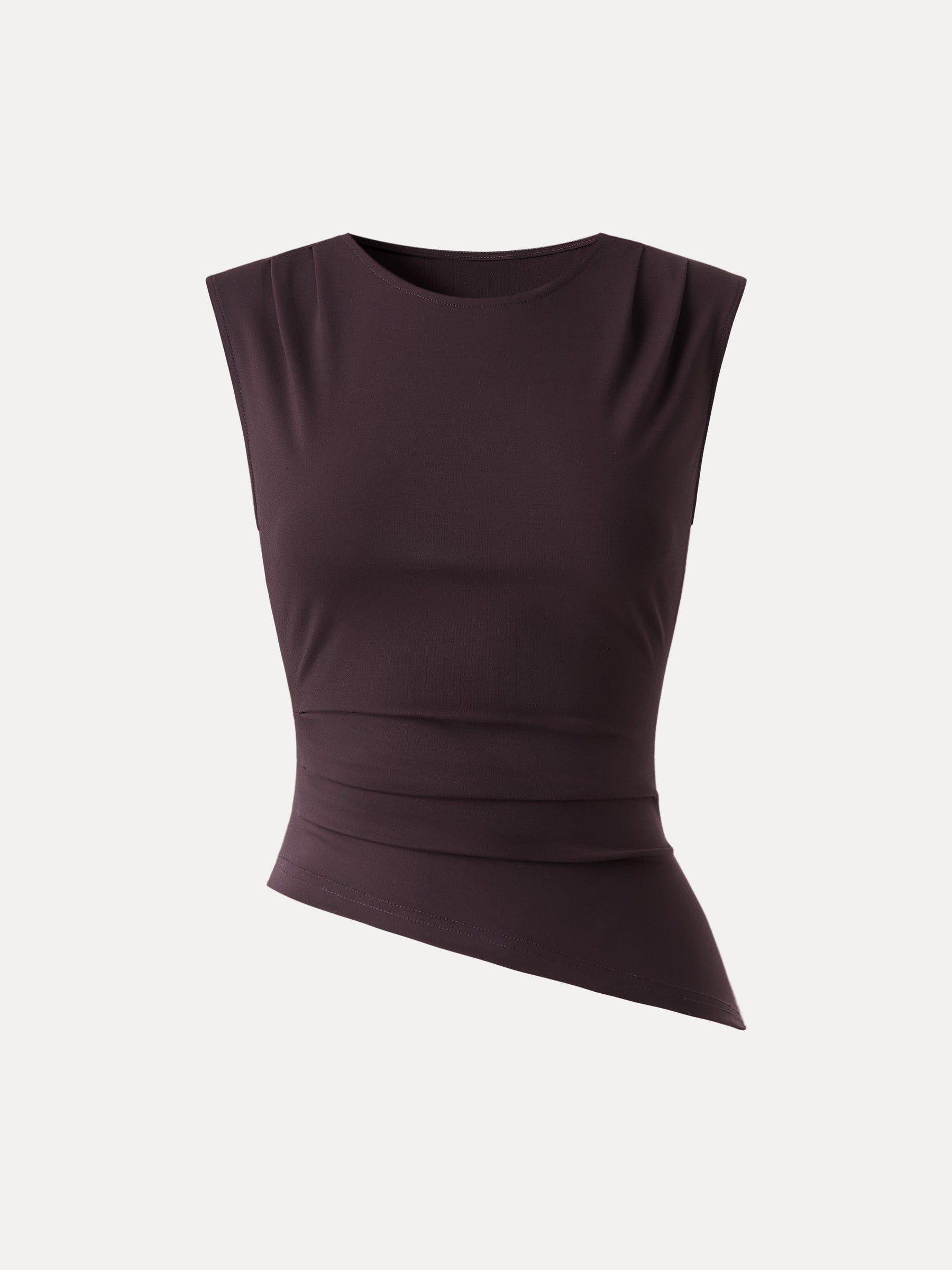 Effortless Wide Shoulder Tucked Asymmetrical Hem Sleeveless Top