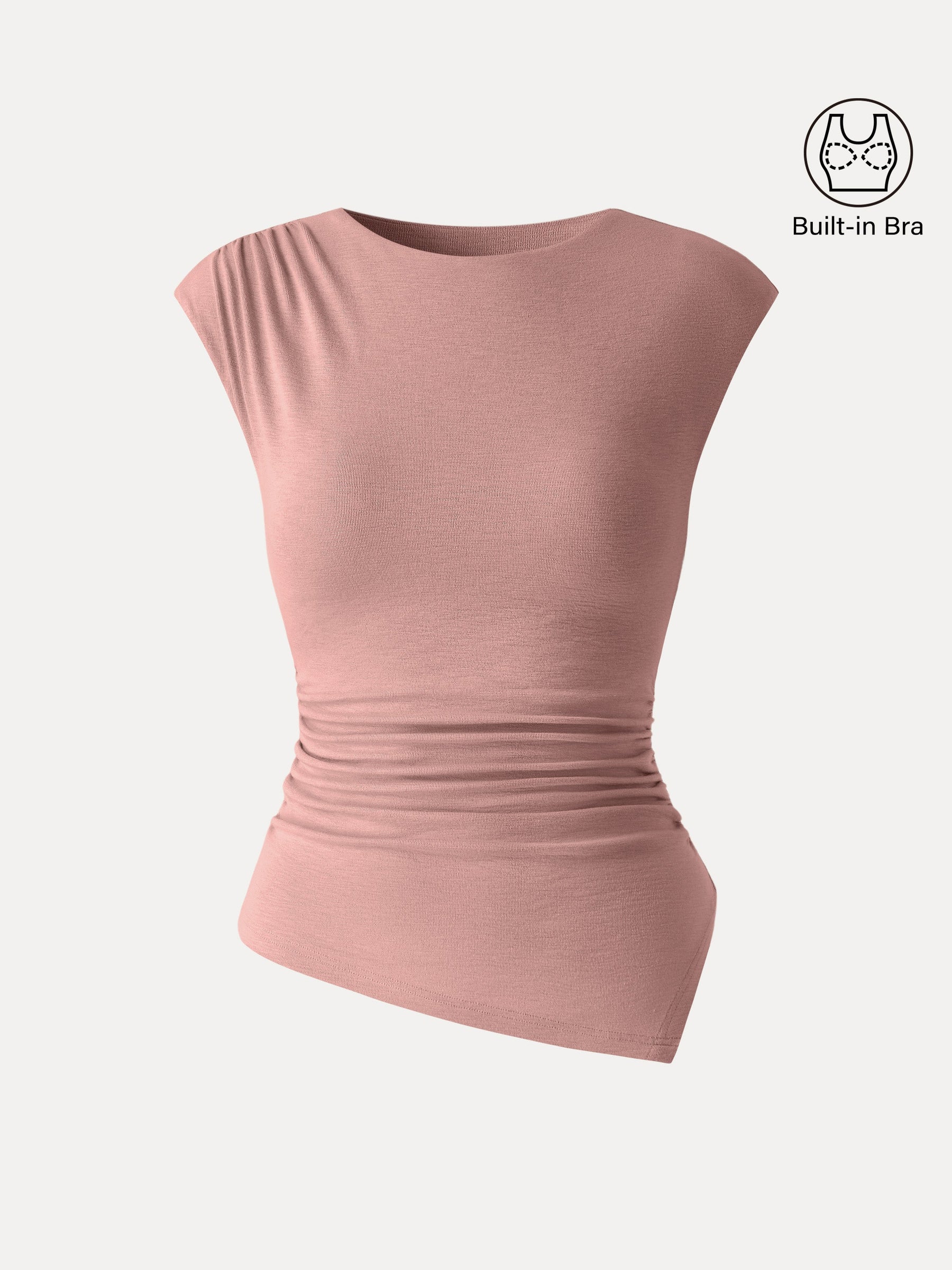 Matte Smooth Cap Sleeve Ruched Asymmetrical Bra Top