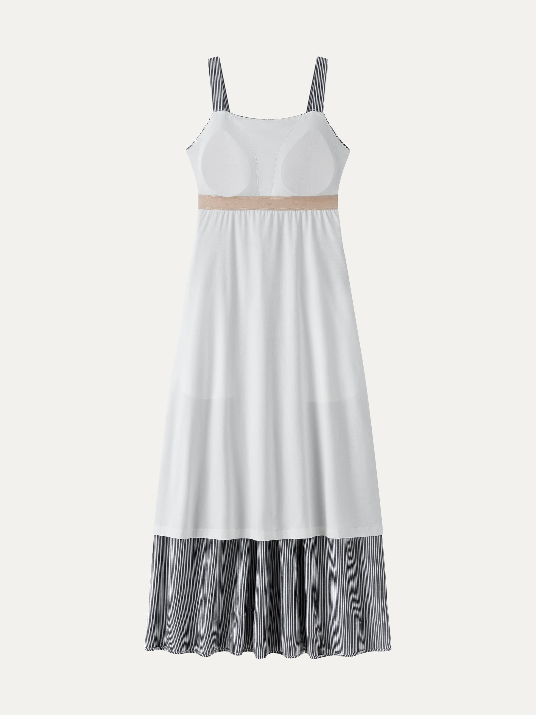 Striped Poplin Square Neck Smocked Midi Bra Dress