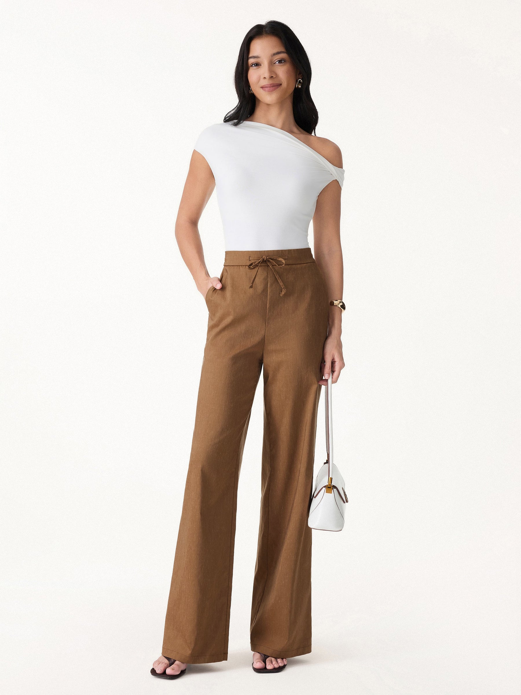 Linen Drawstring Wide Leg Pant with Pockets
