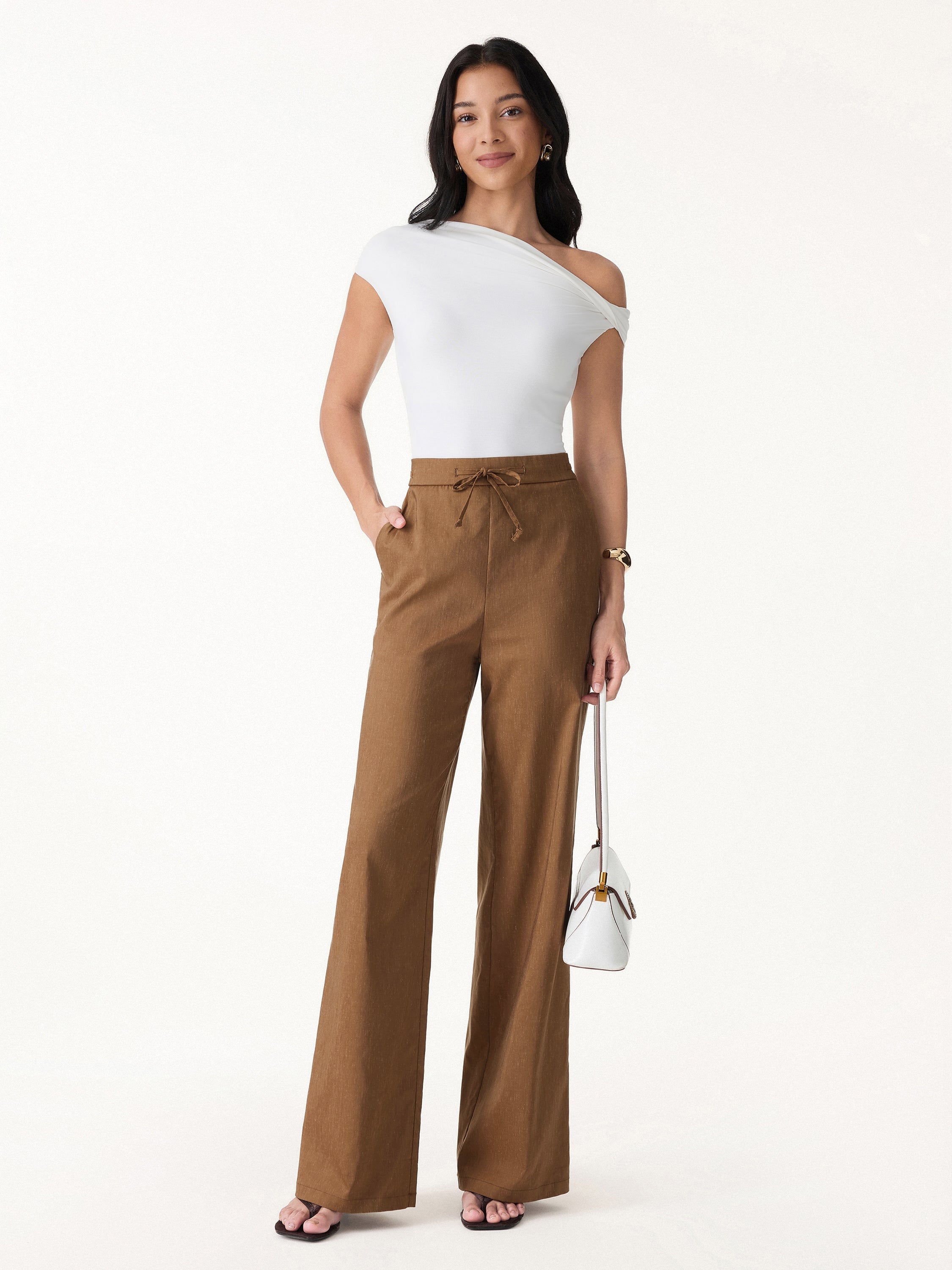 Linen Drawstring Wide Leg Pant with Pockets