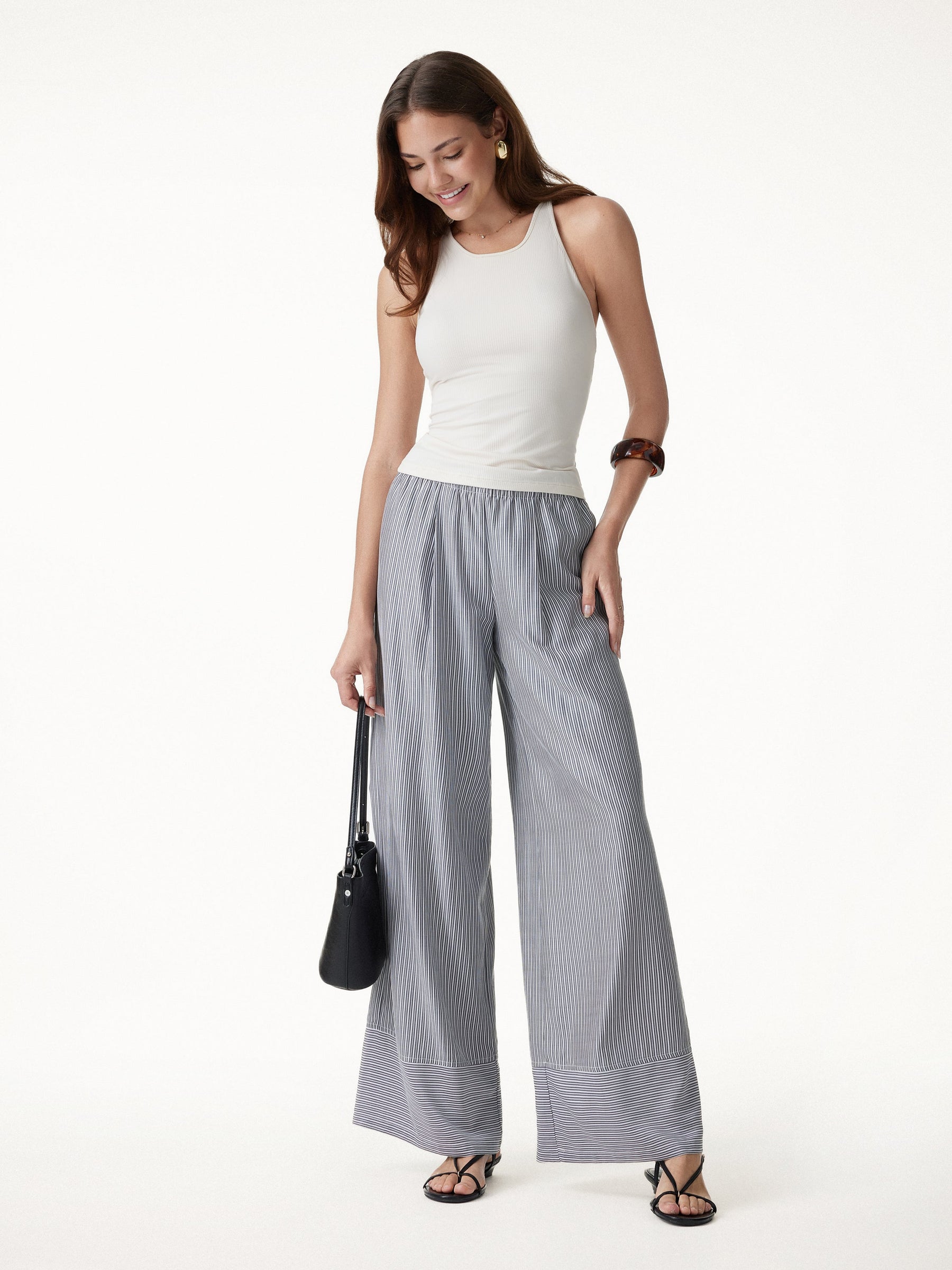 Summer Poplin High-Rise Wide Leg Pants with Pockets