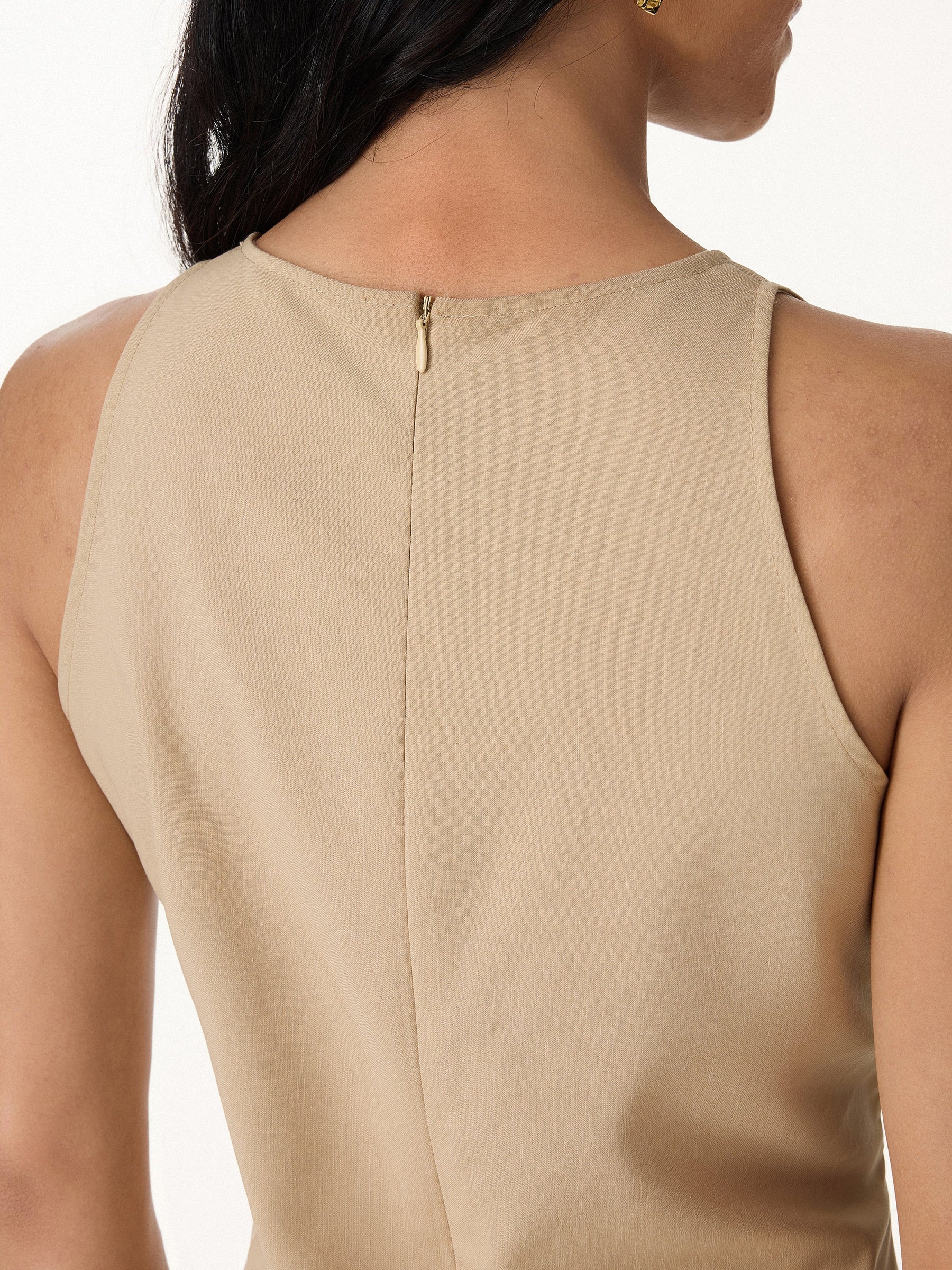 Summer Linen Pleated Self-Tie Top