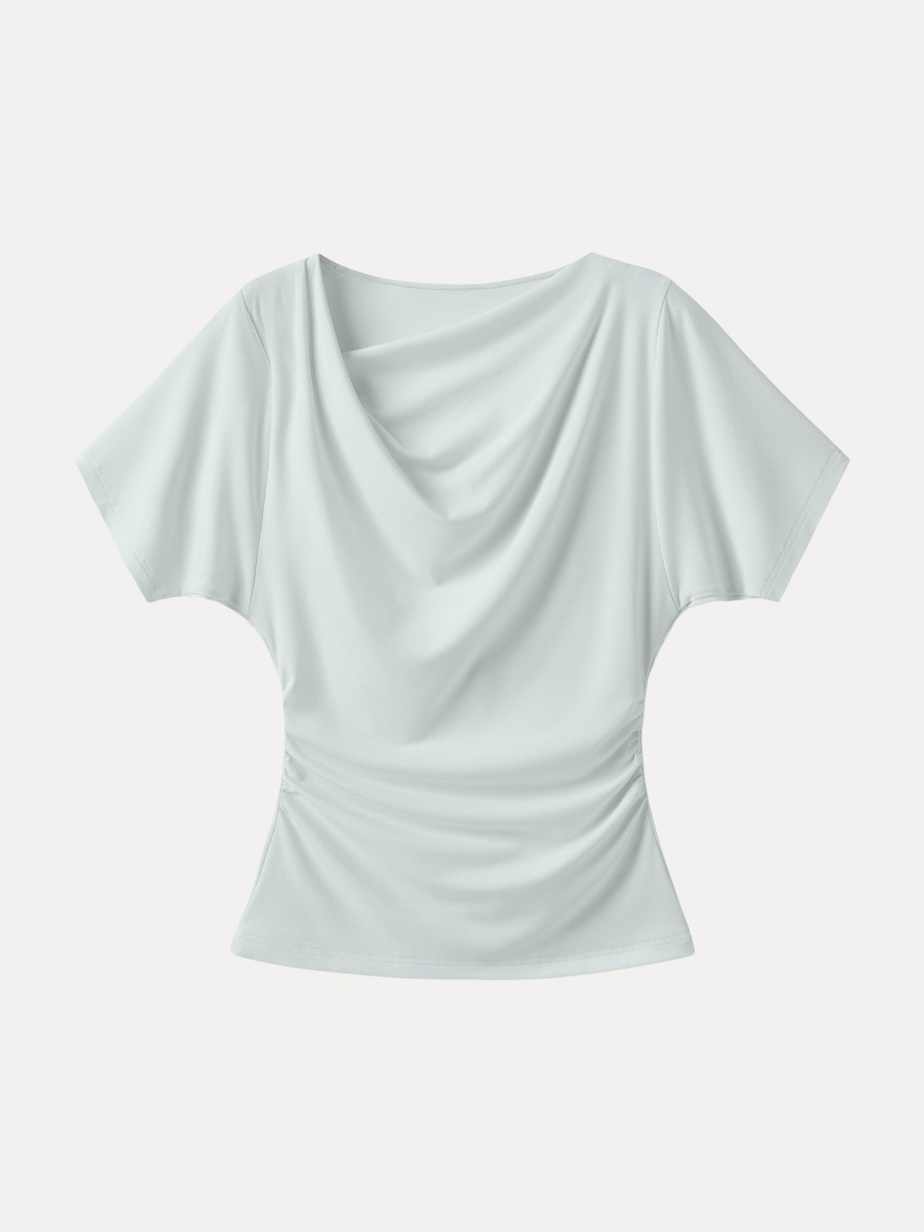 Asymmetrical Cowl Neck Ruched Top