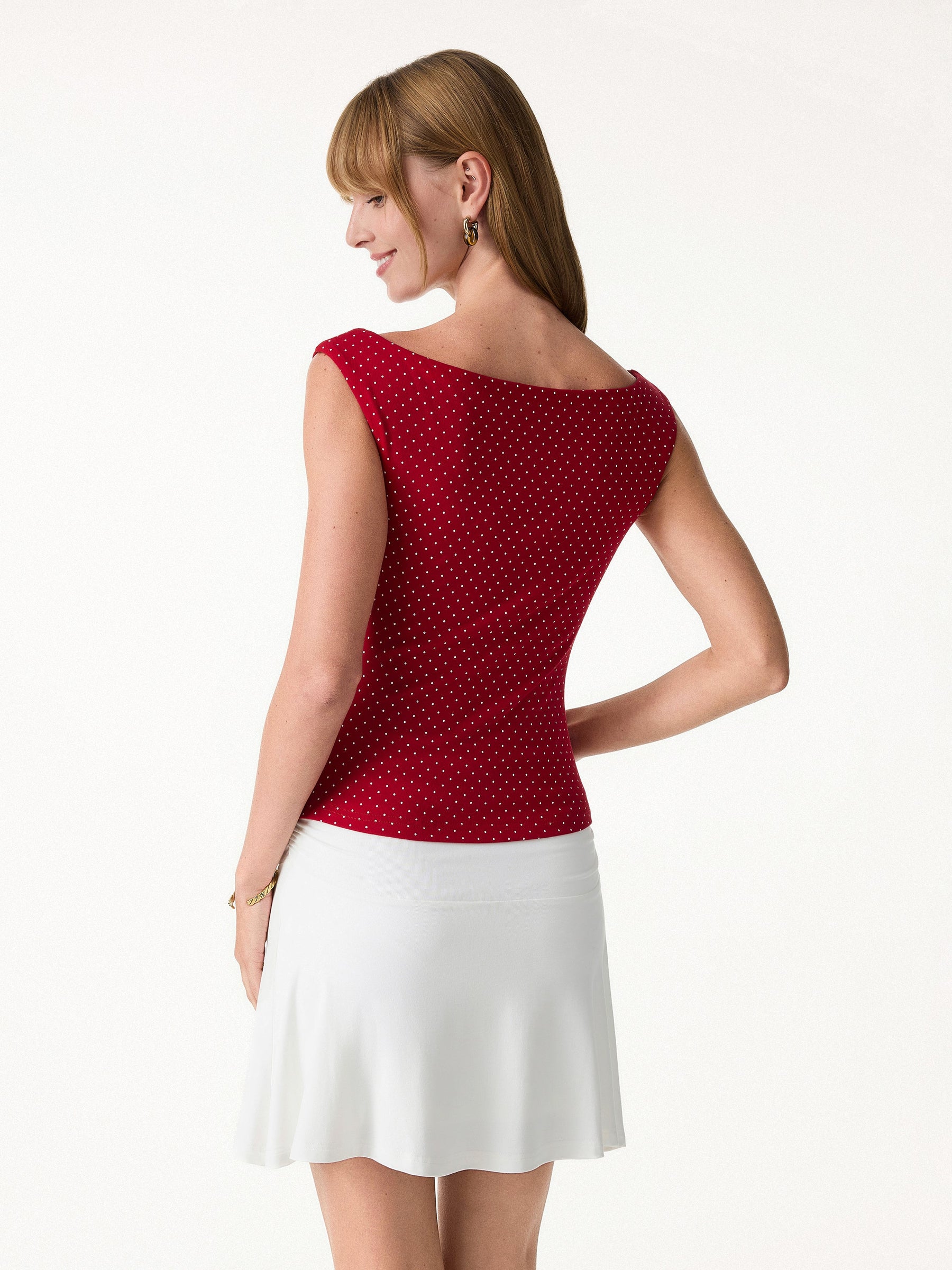 Stretch Cotton Polka Dot Boatneck Ruched Bra Top Limited Edition