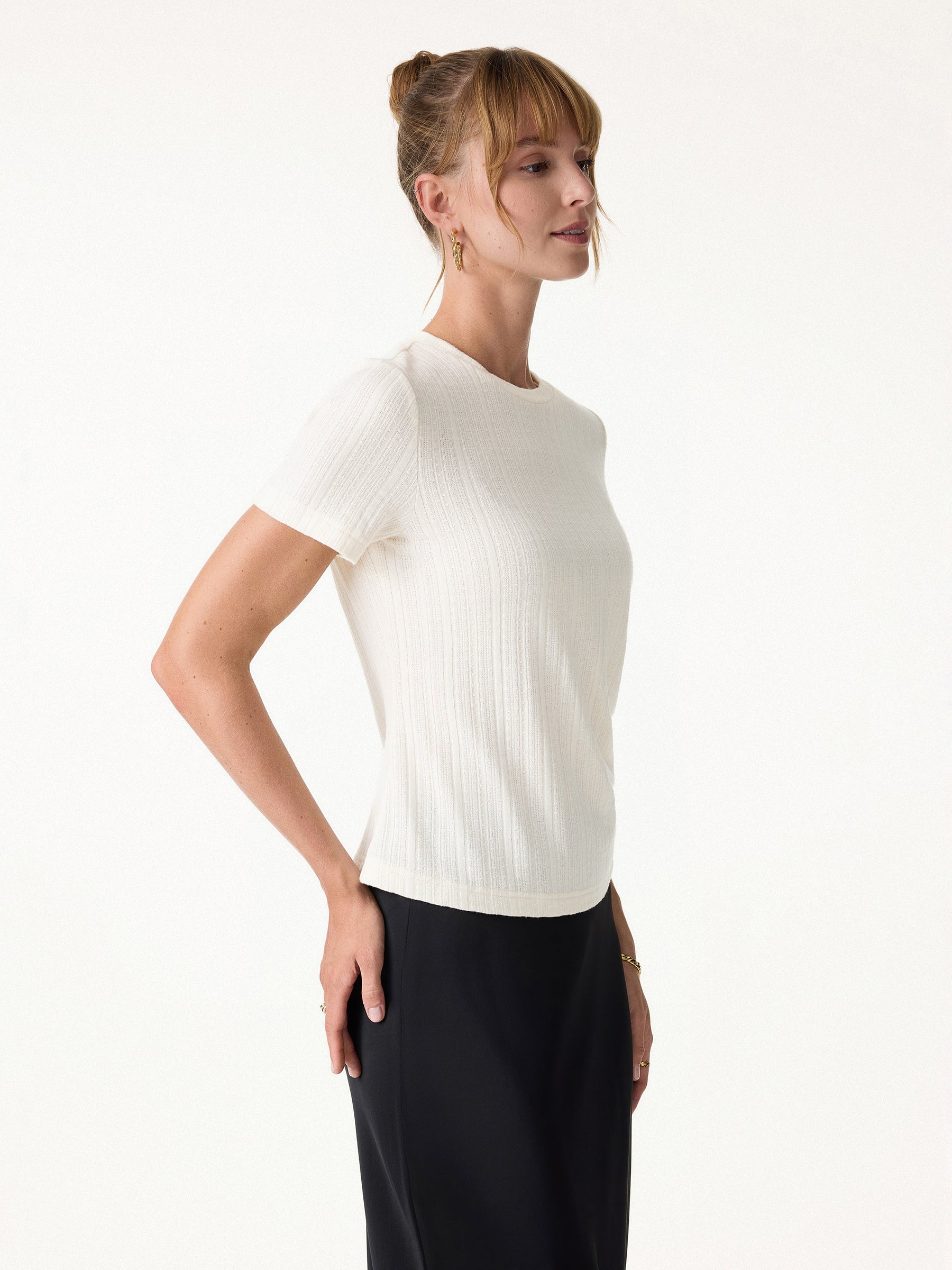 Pointelle Tucked Short Sleeve Summer Tee