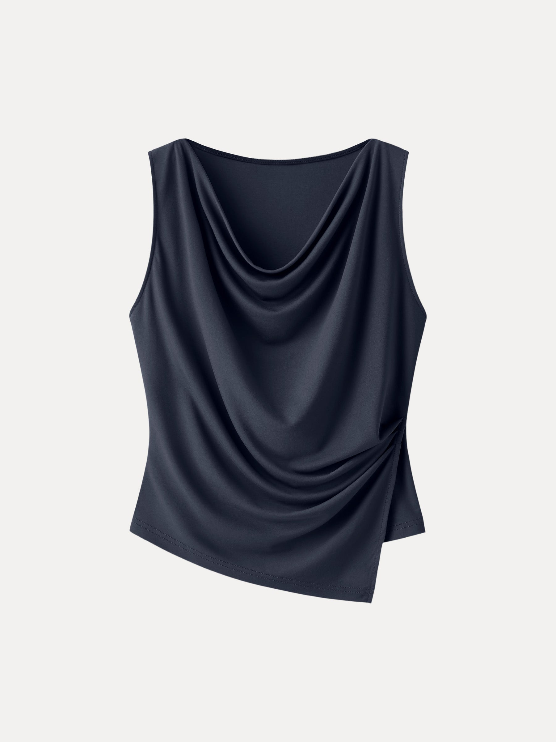 Cowl Neck Asymmetrical Tucked Sleeveless Top
