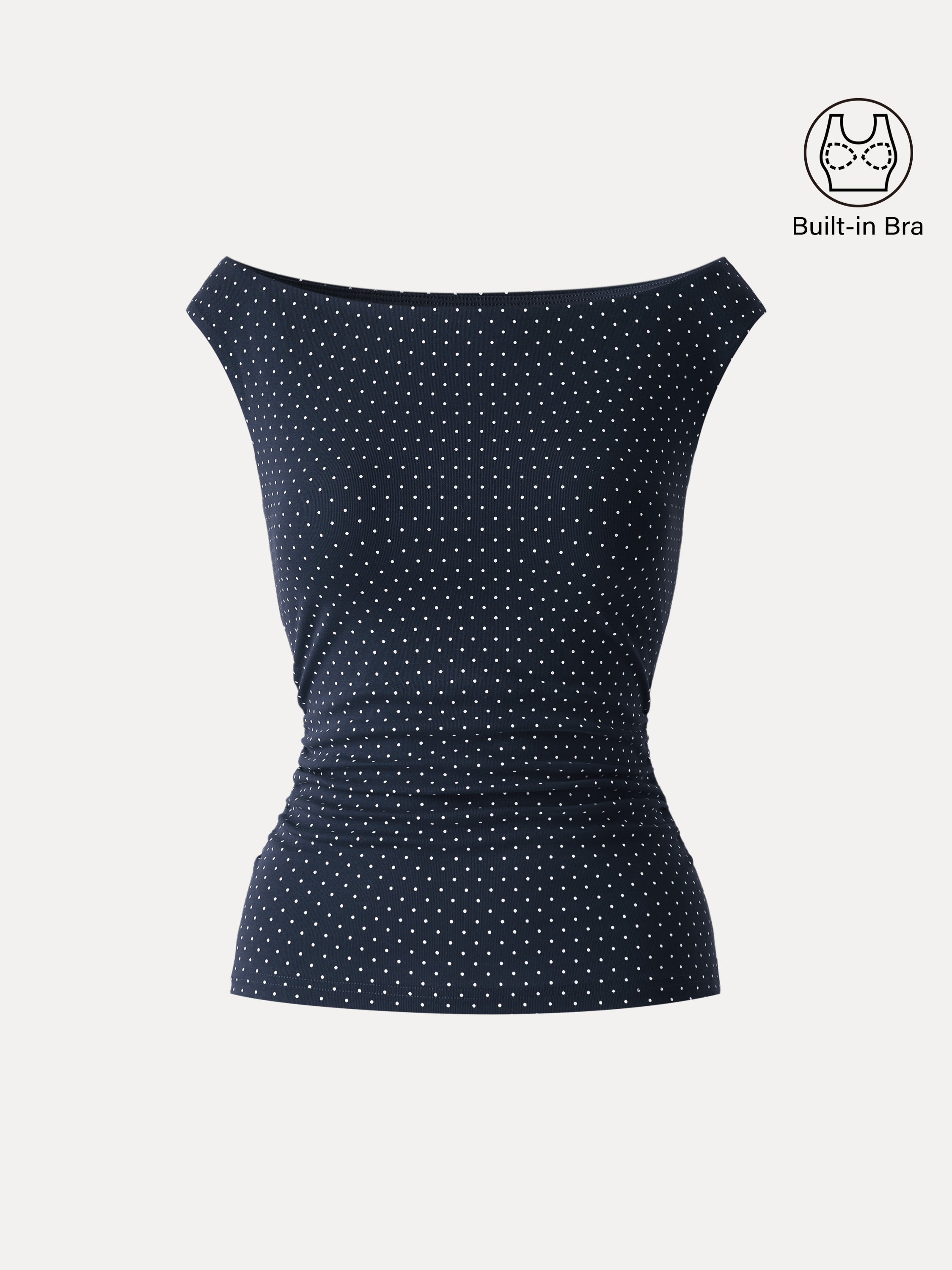 Stretch Cotton Polka Dot Boatneck Ruched Bra Top Limited Edition