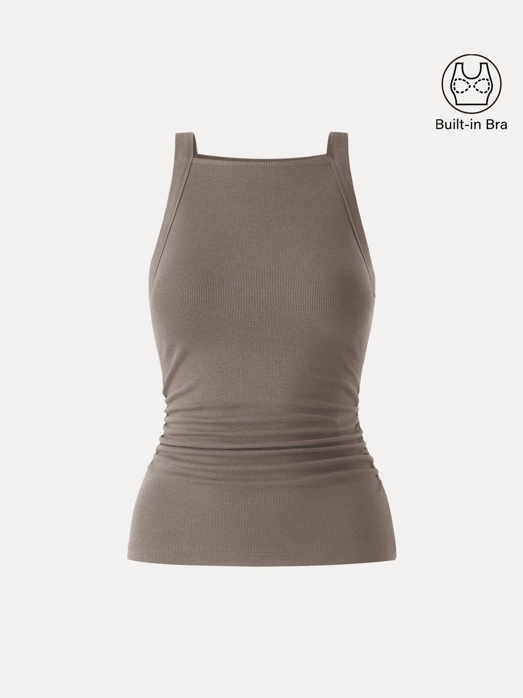 Square Neck Ruched Rib Bra Tank