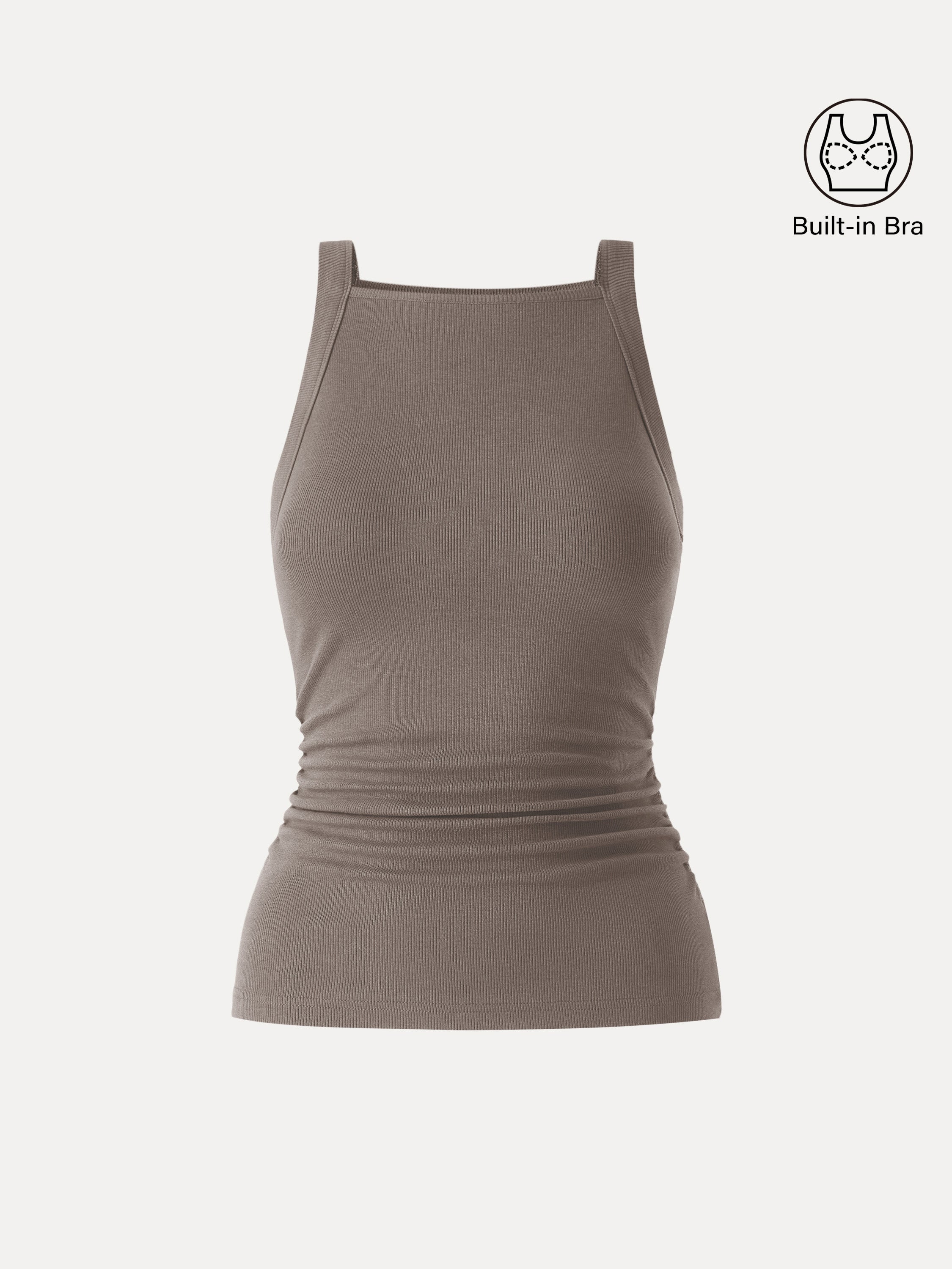Square Neck Ruched Rib Bra Tank
