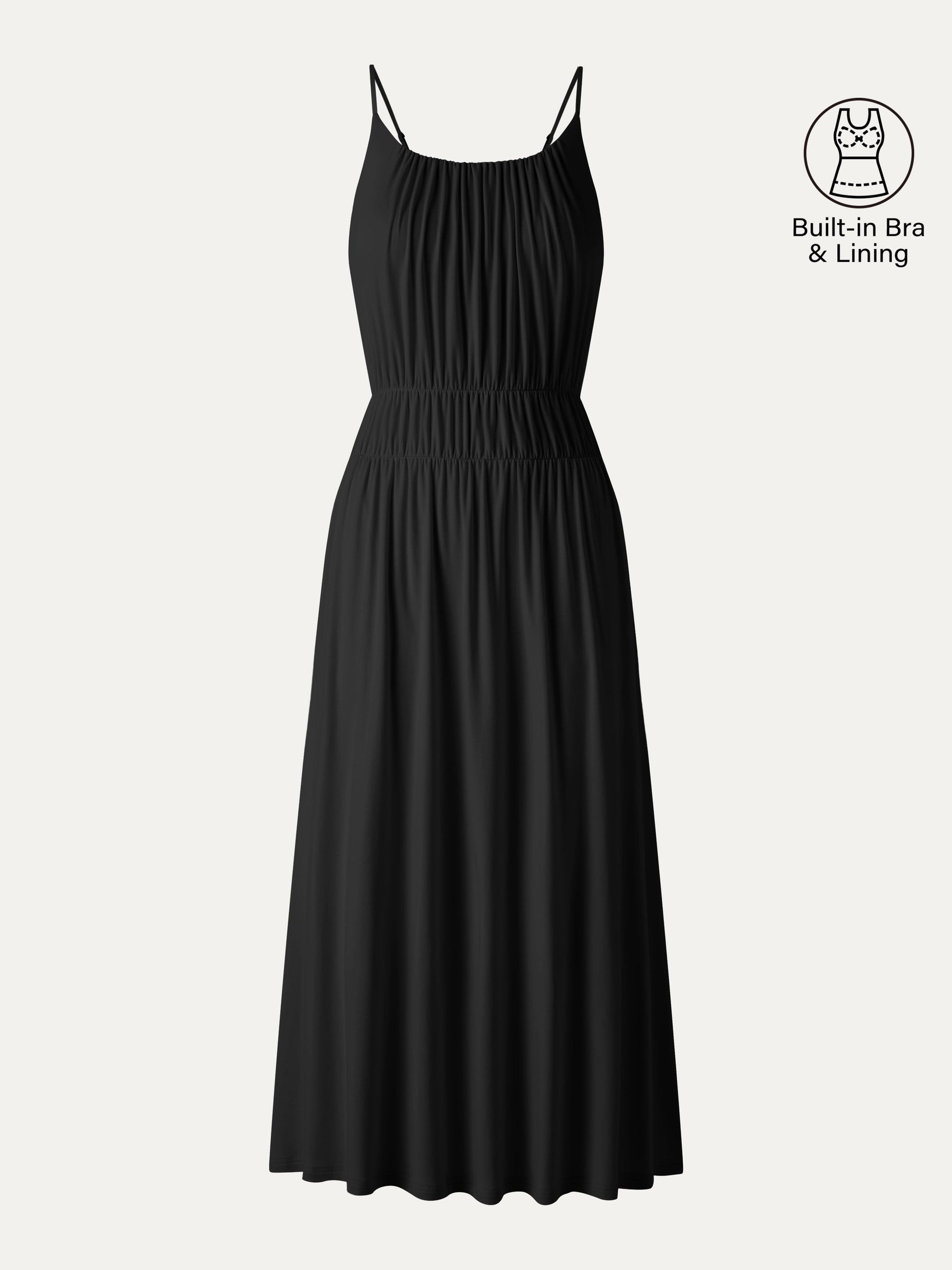 Vacay Gathered U-Neck Spaghetti Midi Bra Dress with Pockets