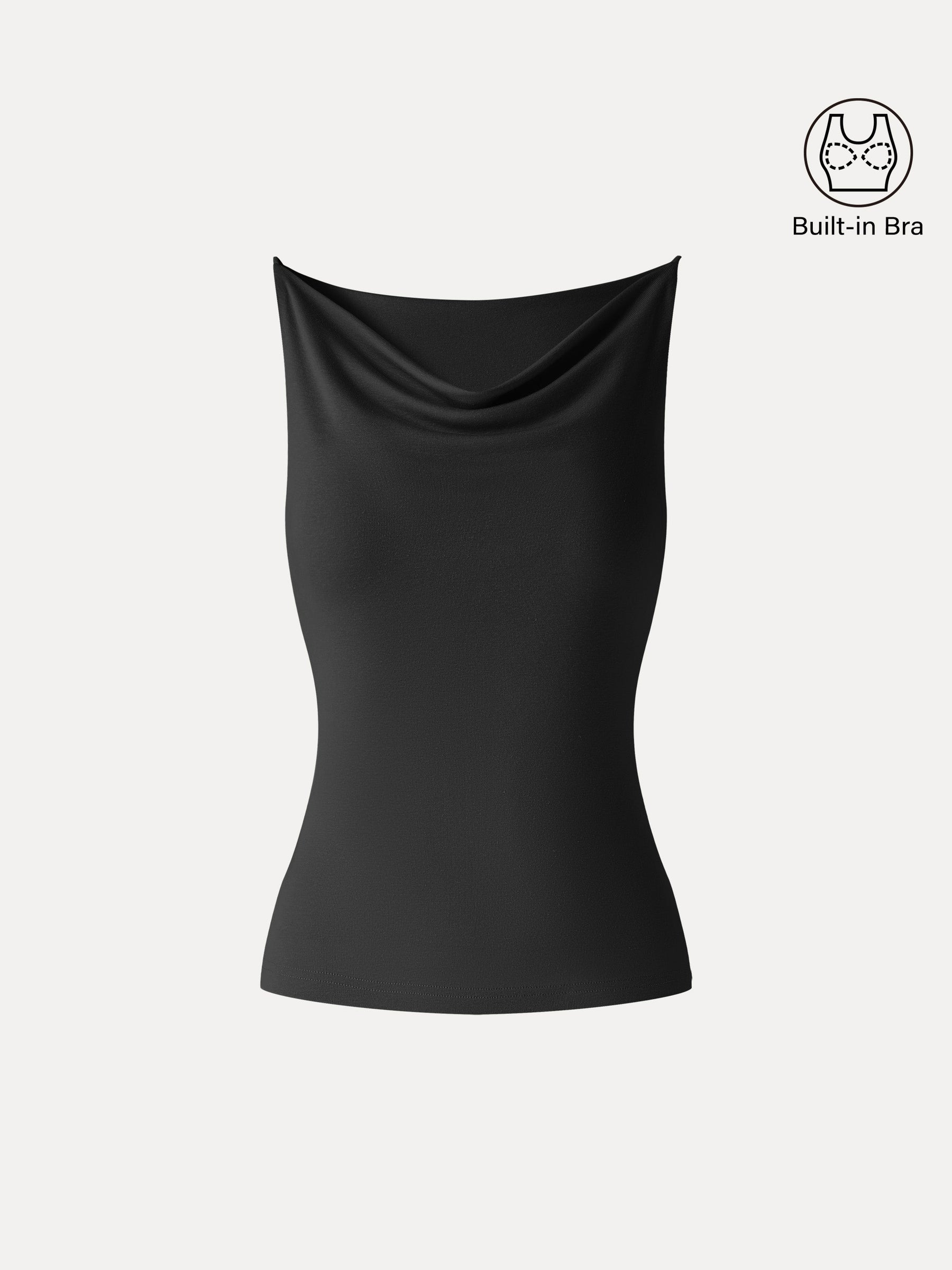 Stretch Linen Cowl Neck Bra Tank