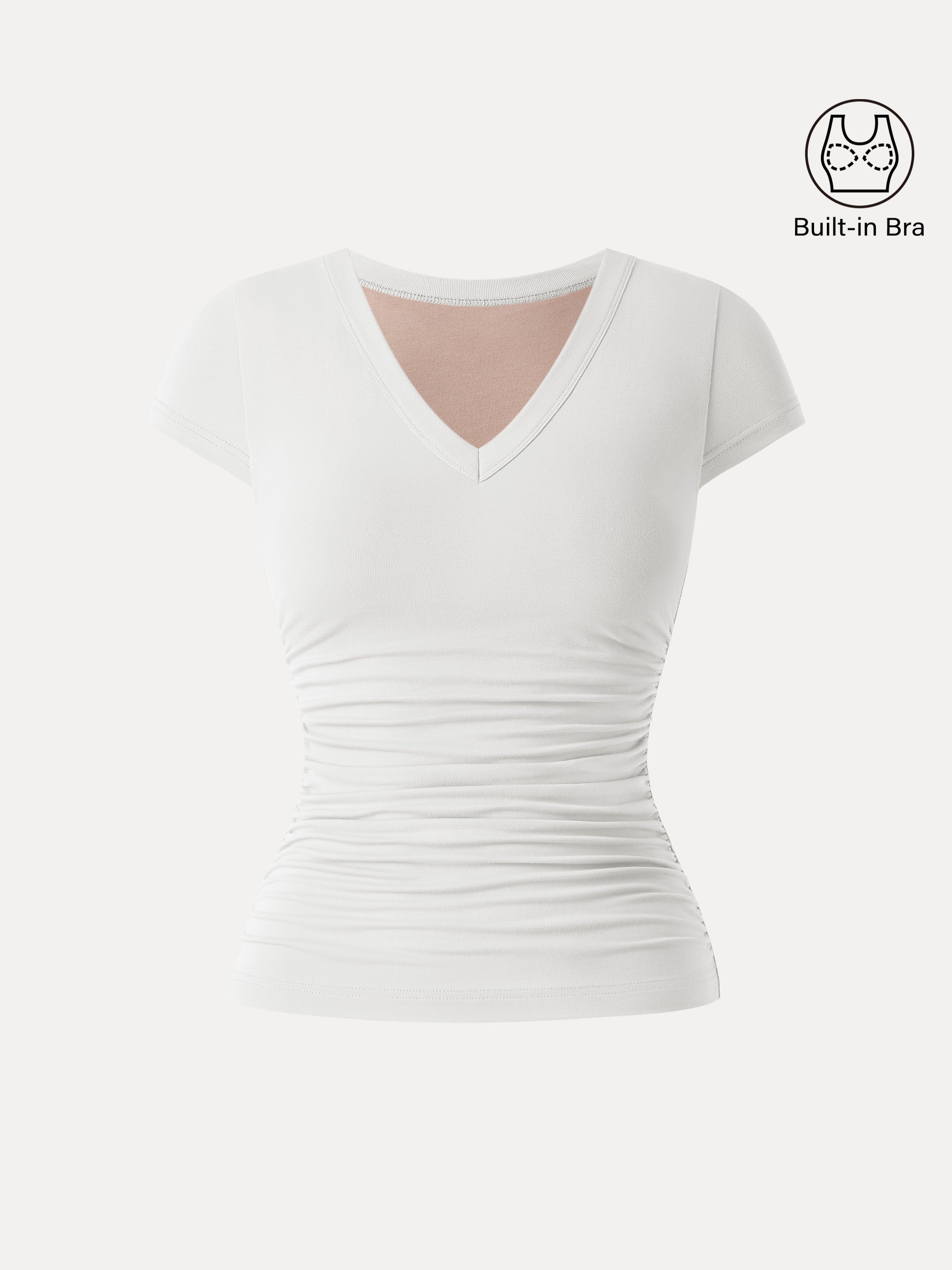 Elevated V-neck Side Ruched Cap Sleeve Bra Tee