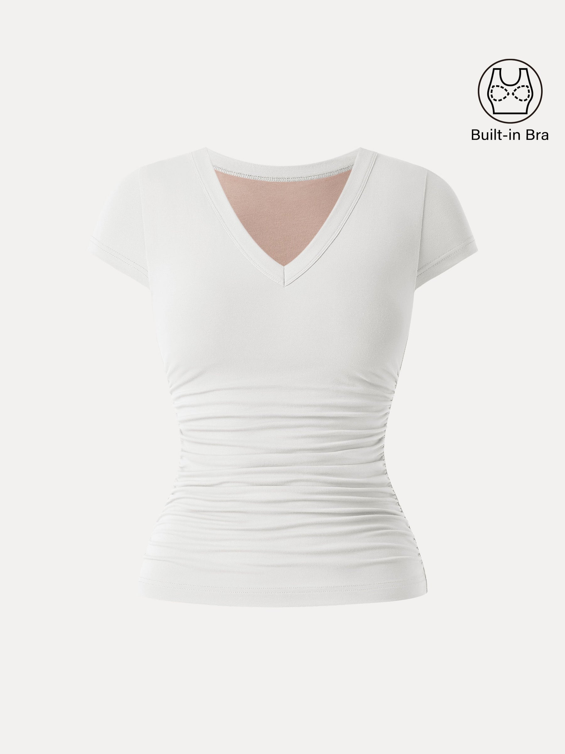 Elevated V-neck Side Ruched Cap Sleeve Bra Tee