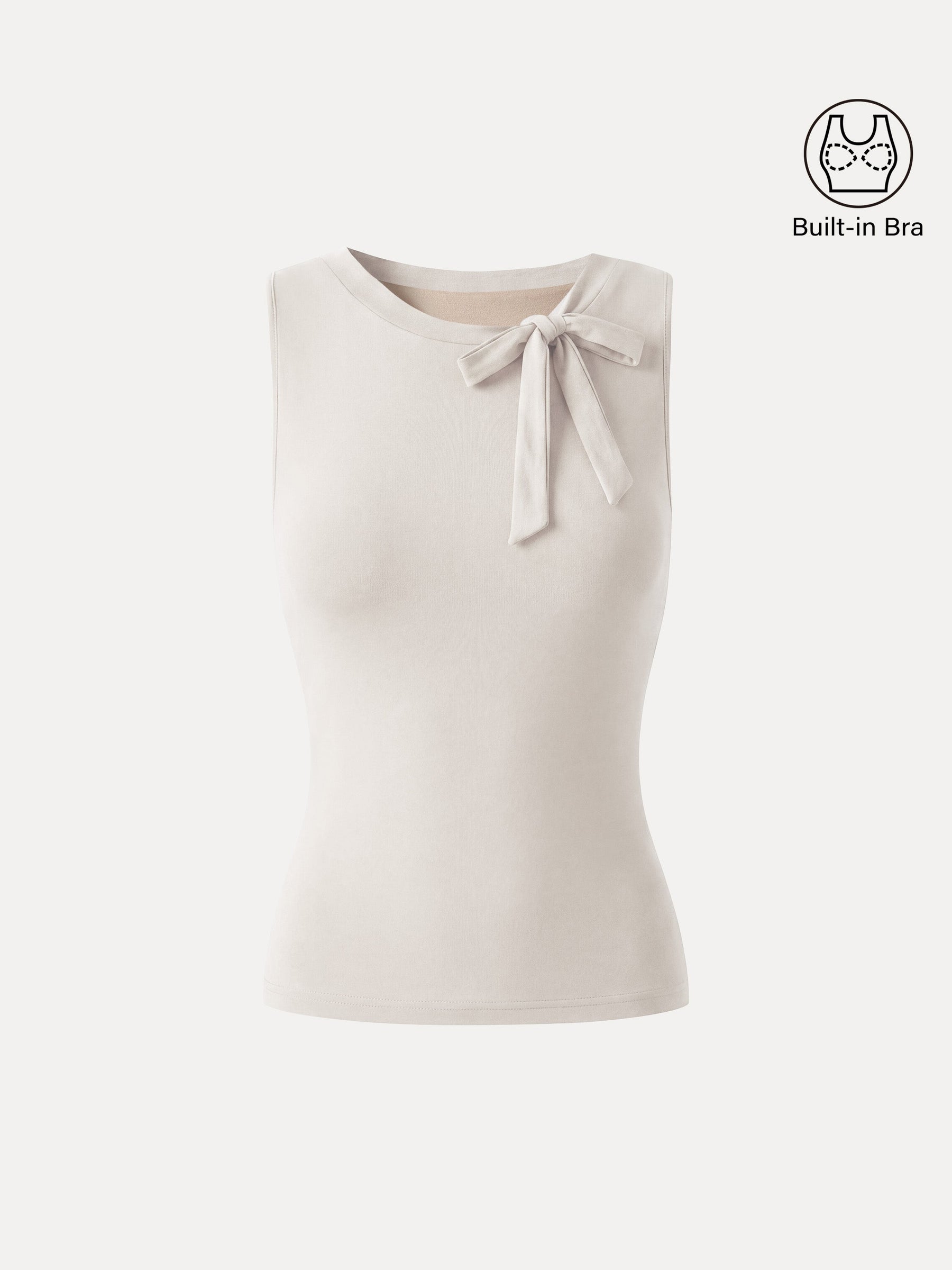 Milky Smooth Round Neck Sleeveless Top with Bow