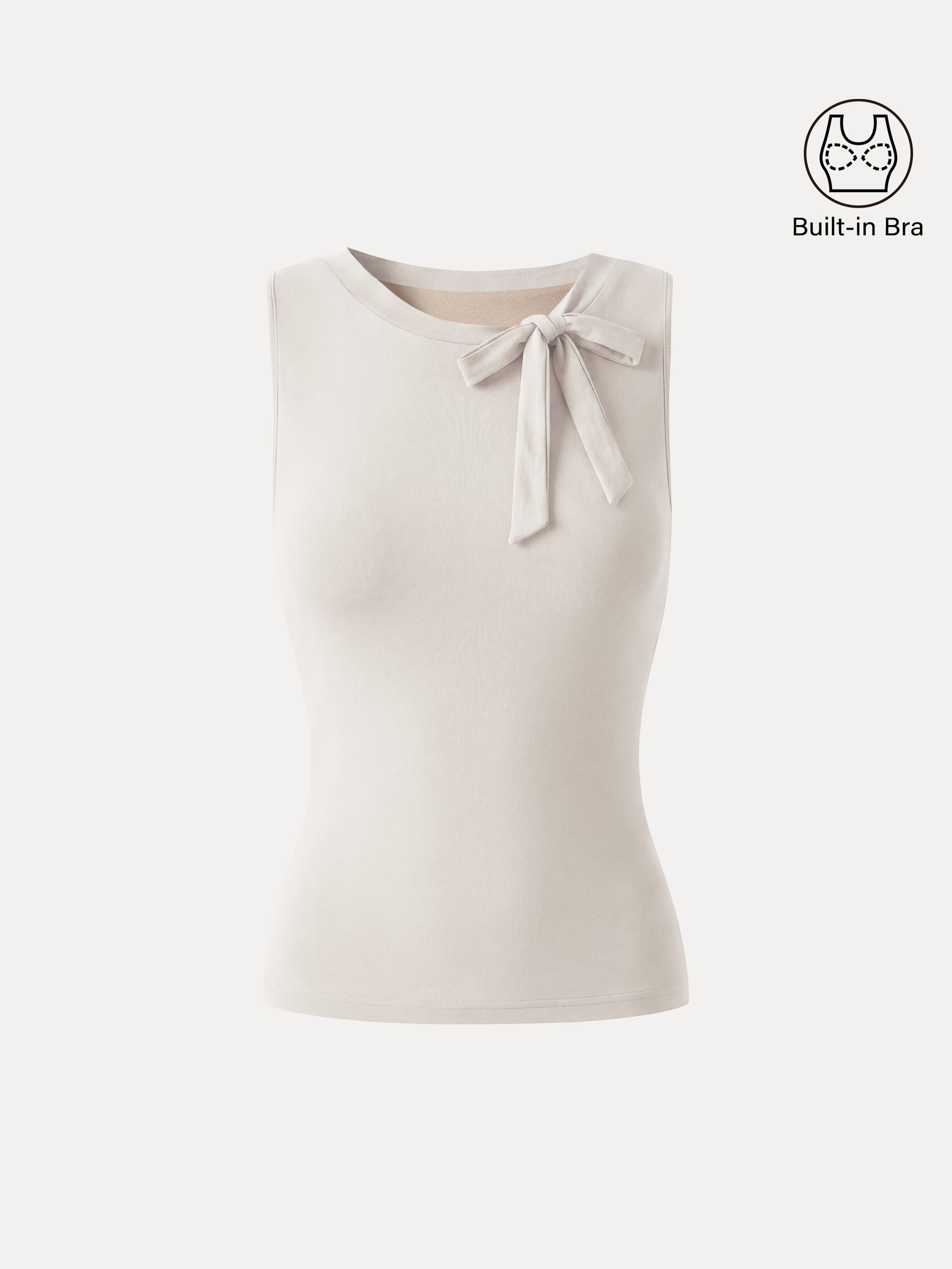 Milky Smooth Round Neck Sleeveless Top with Bow
