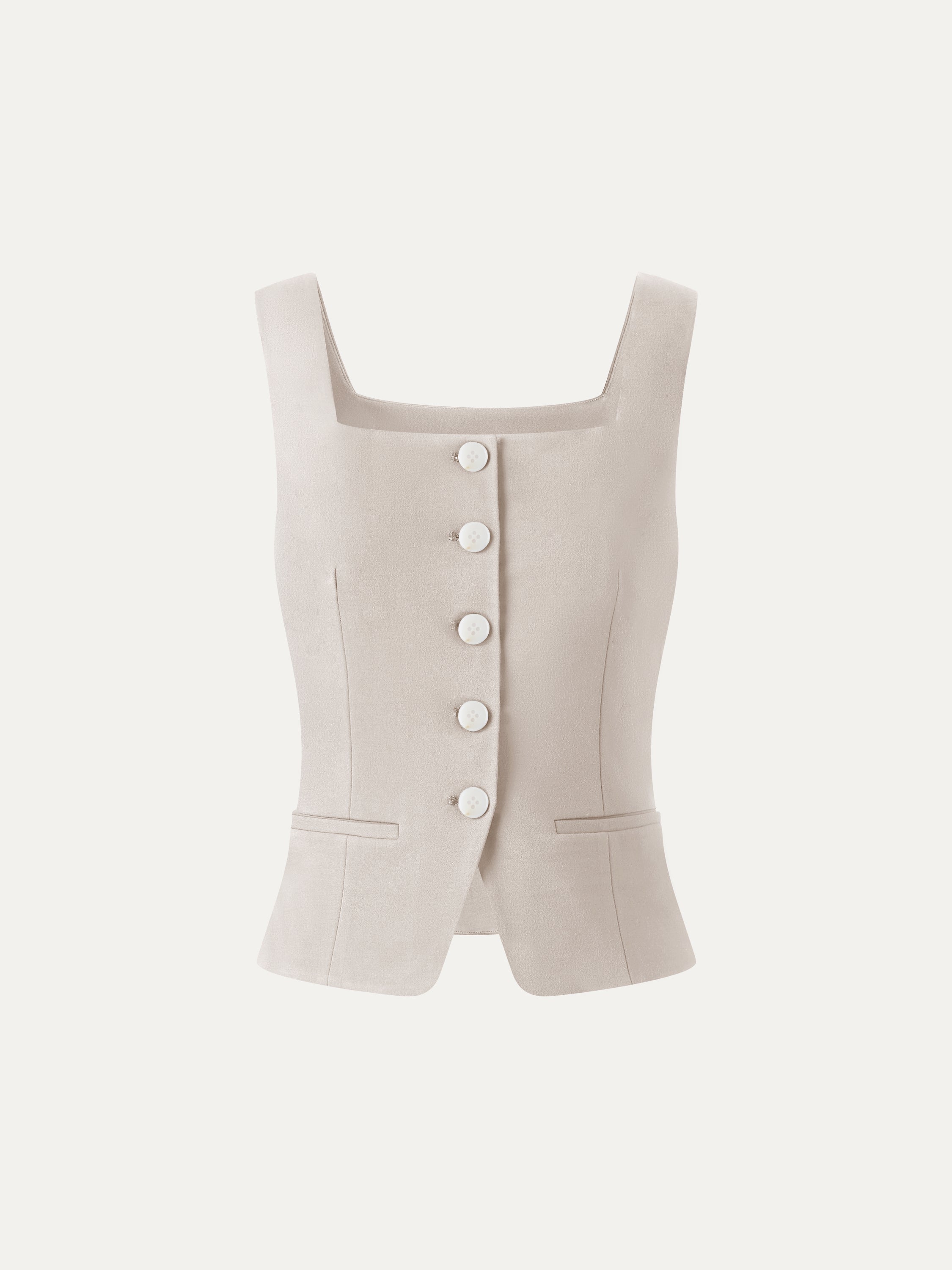 Stretch Ponte Square Neck Cropped Waistcoat with Pockets